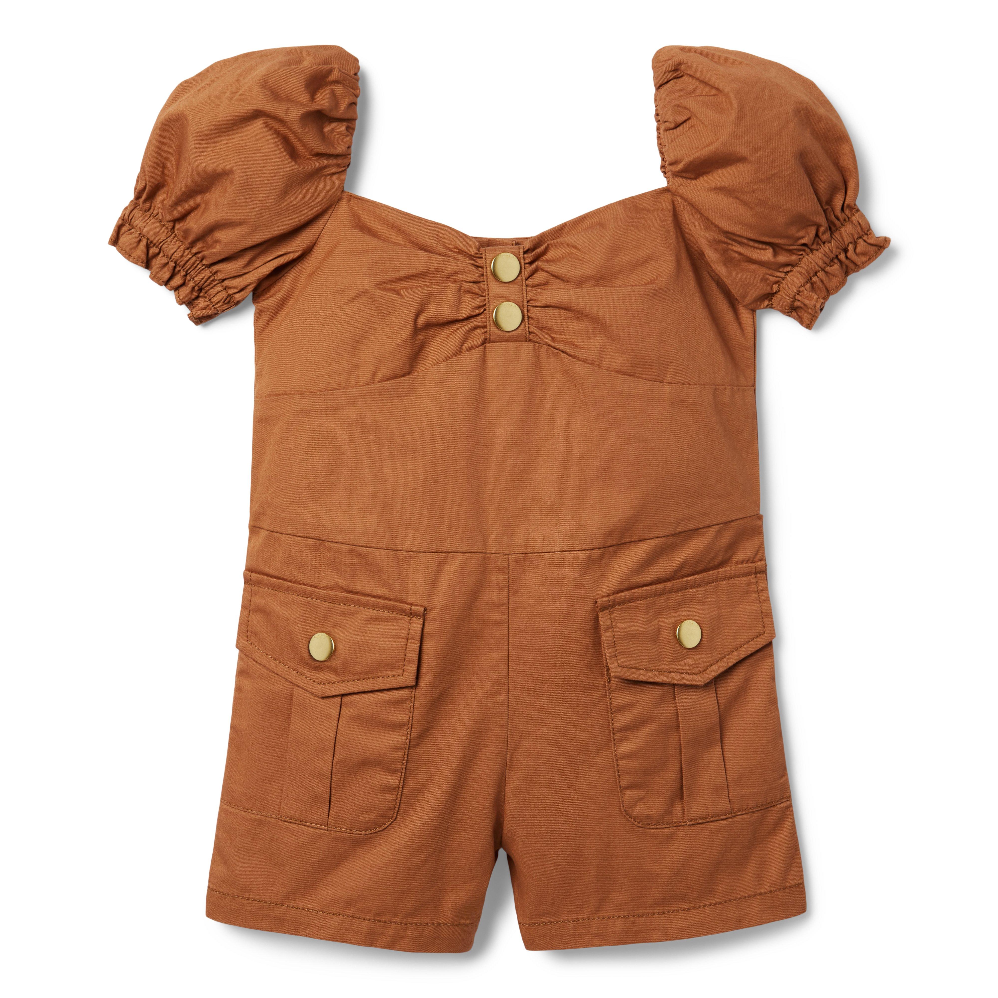 Puff Sleeve Patch Pocket Romper image number 0
