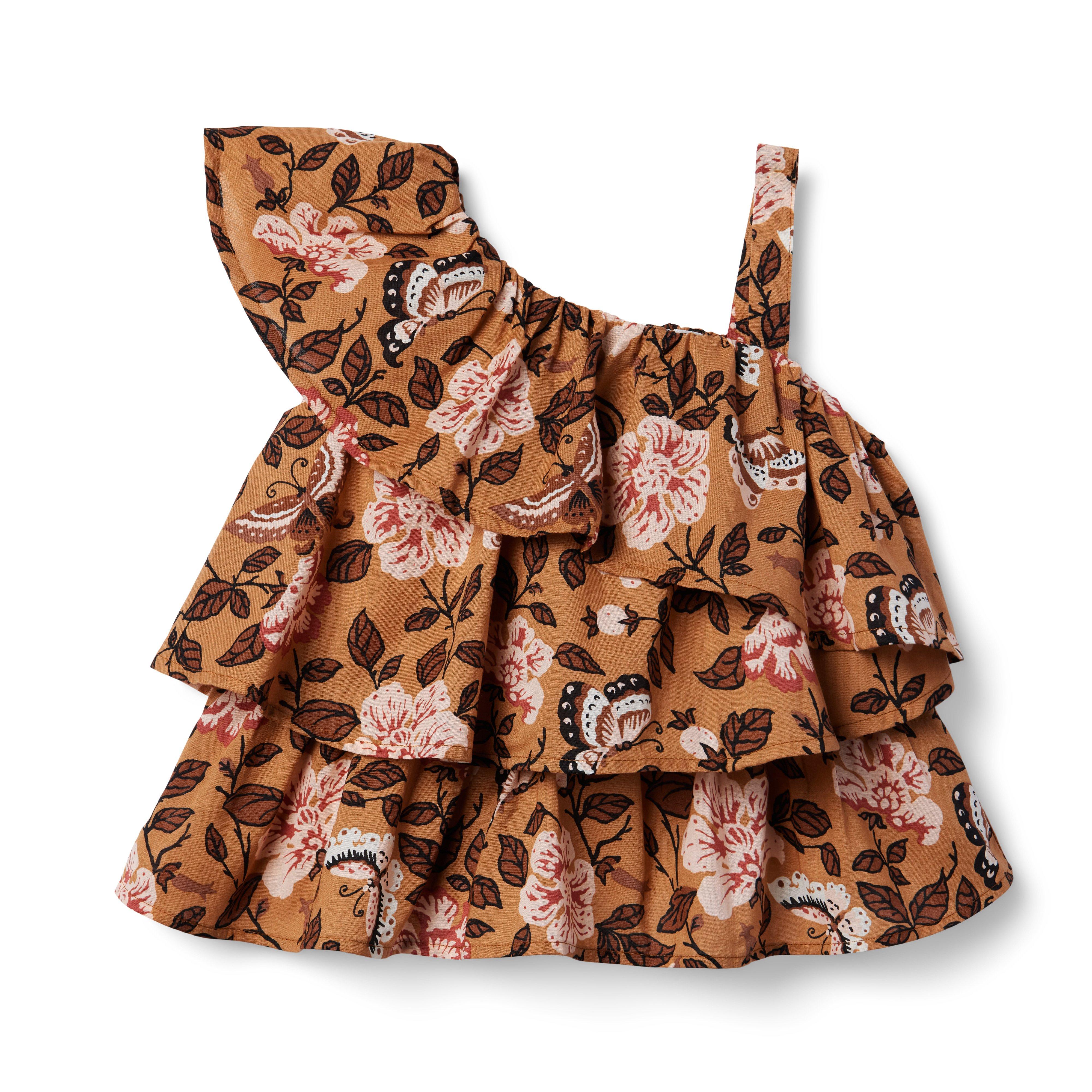 Butterfly Floral Ruffle Cold Shoulder Top