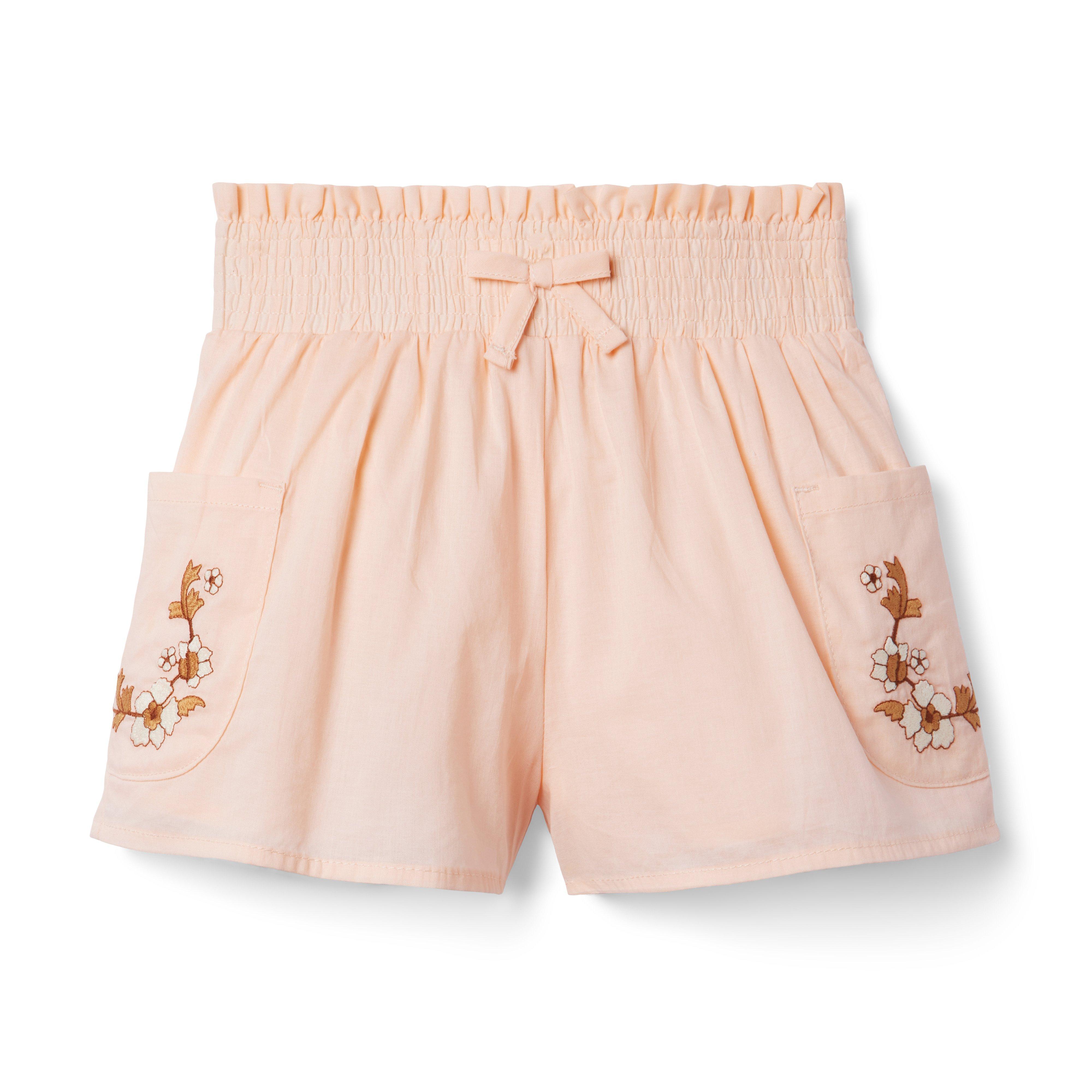 Floral Embroidered Smocked Waist Short