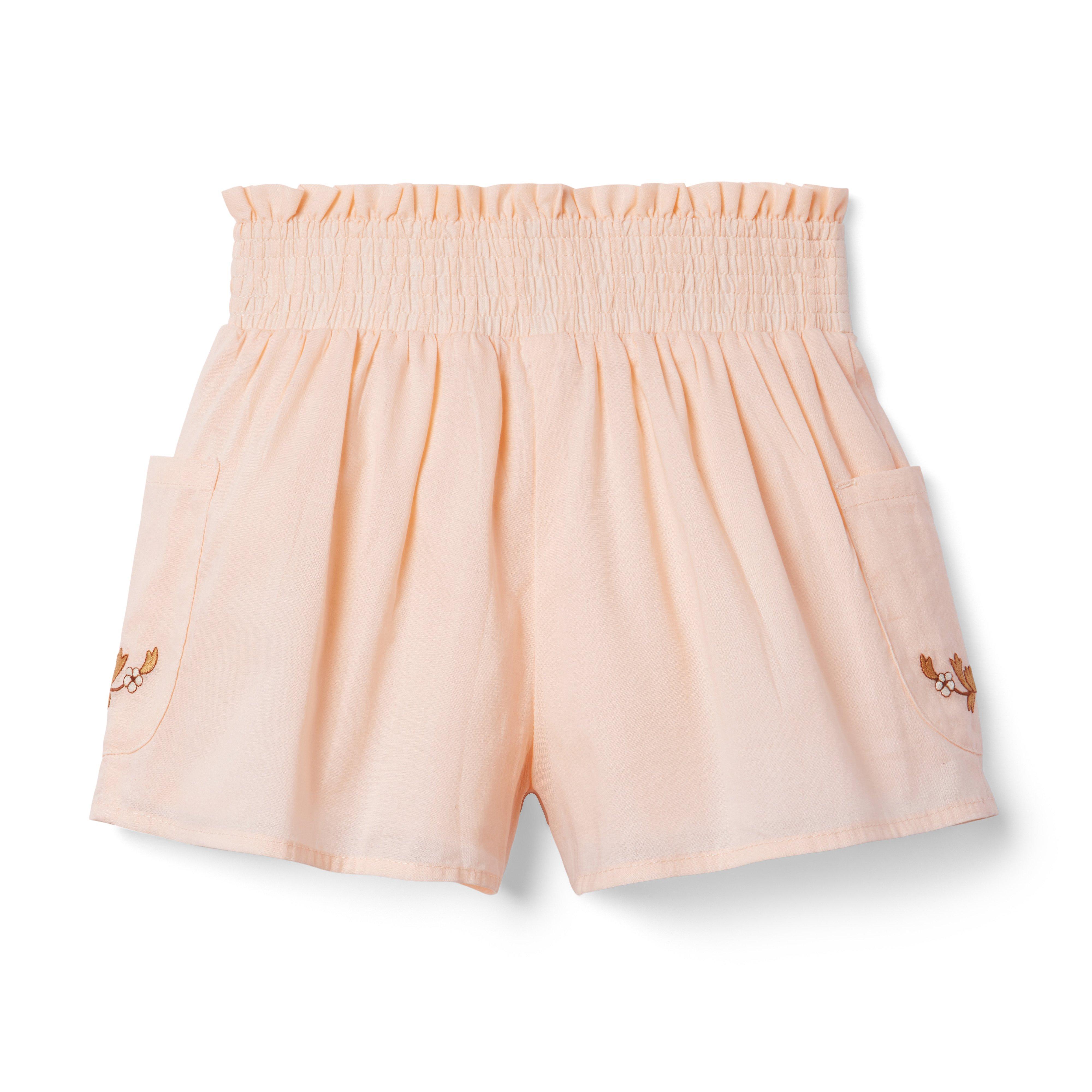 Floral Embroidered Smocked Waist Short image number 1