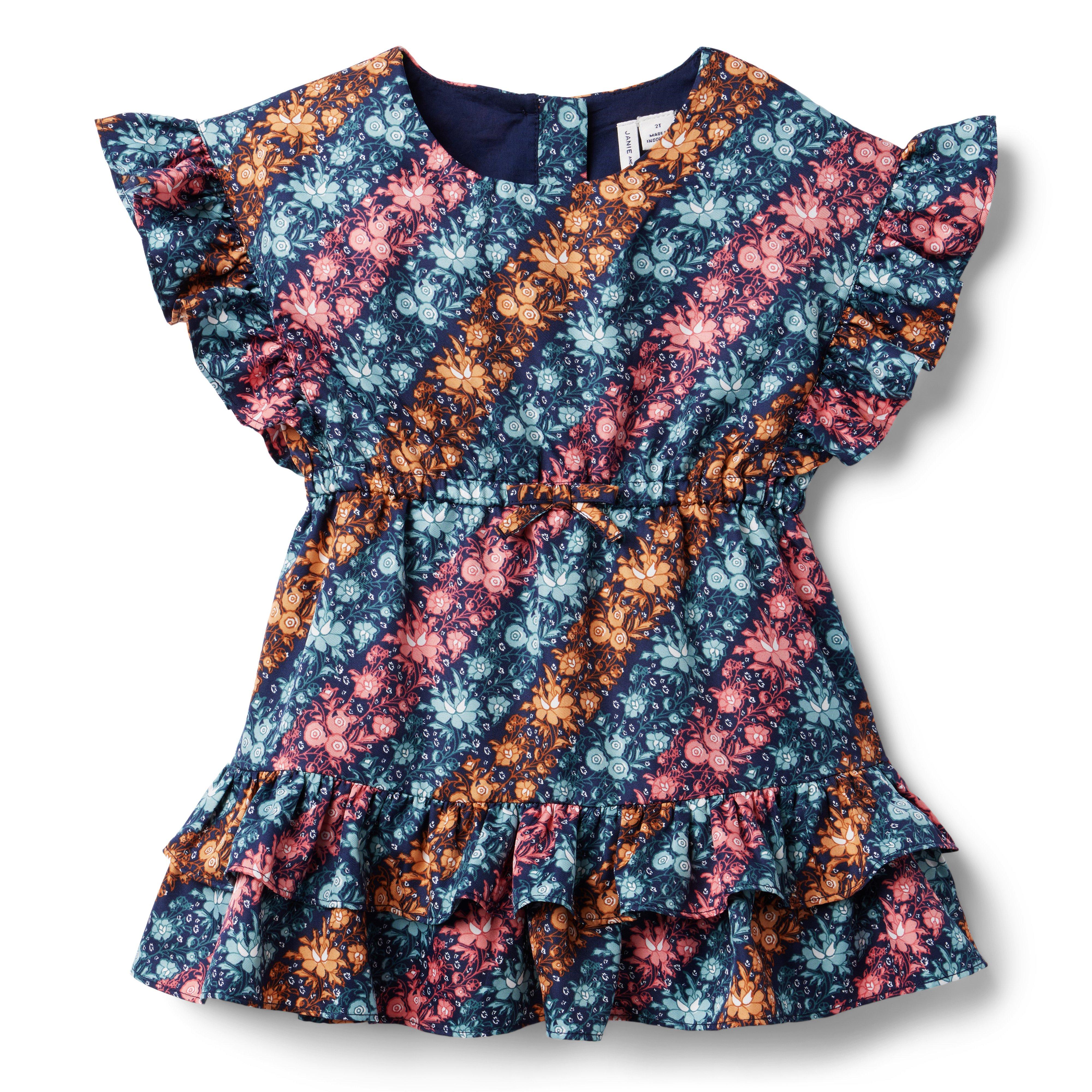Diagonal Floral Stripe Ruffle Dress image number 1