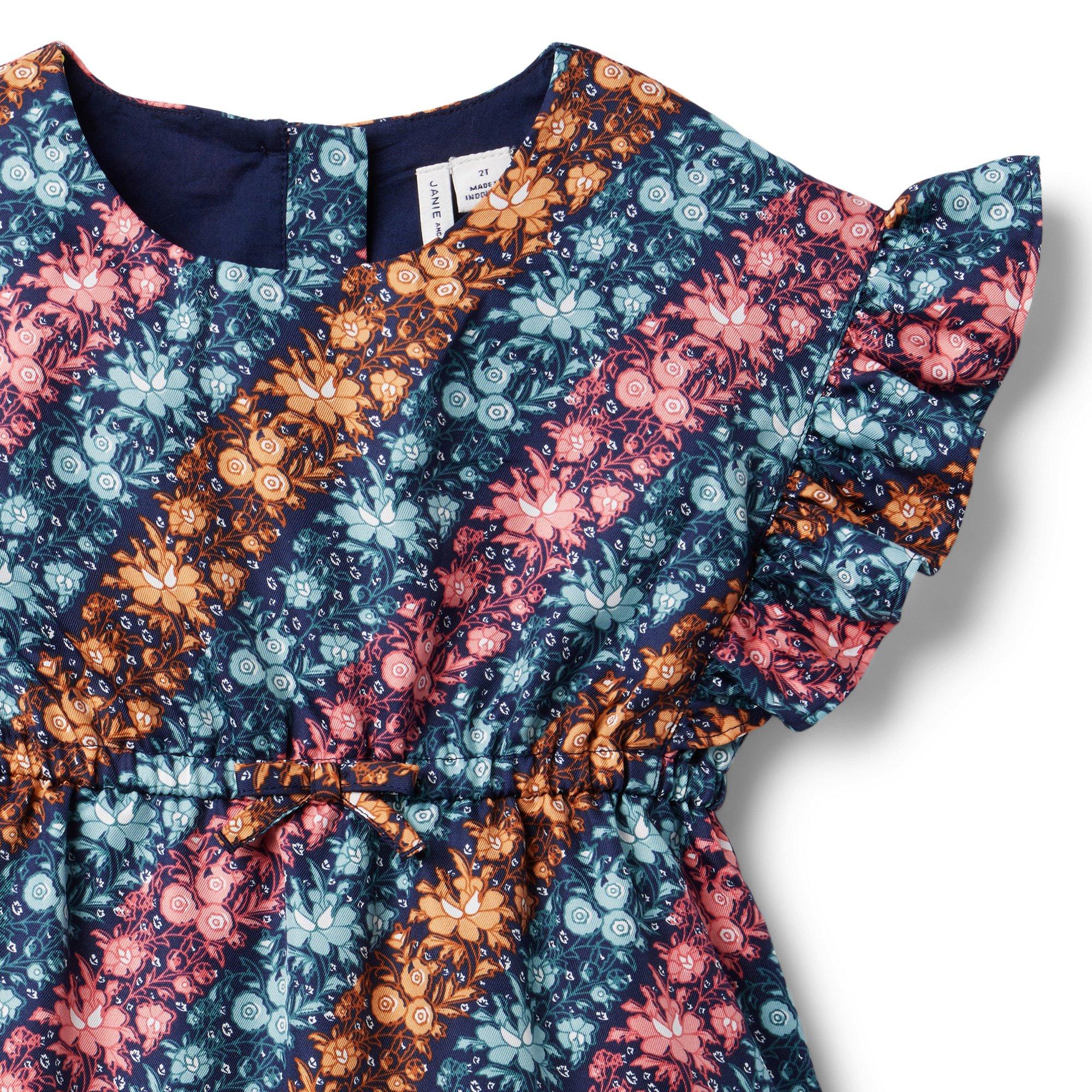 Diagonal Floral Stripe Ruffle Dress image number 5