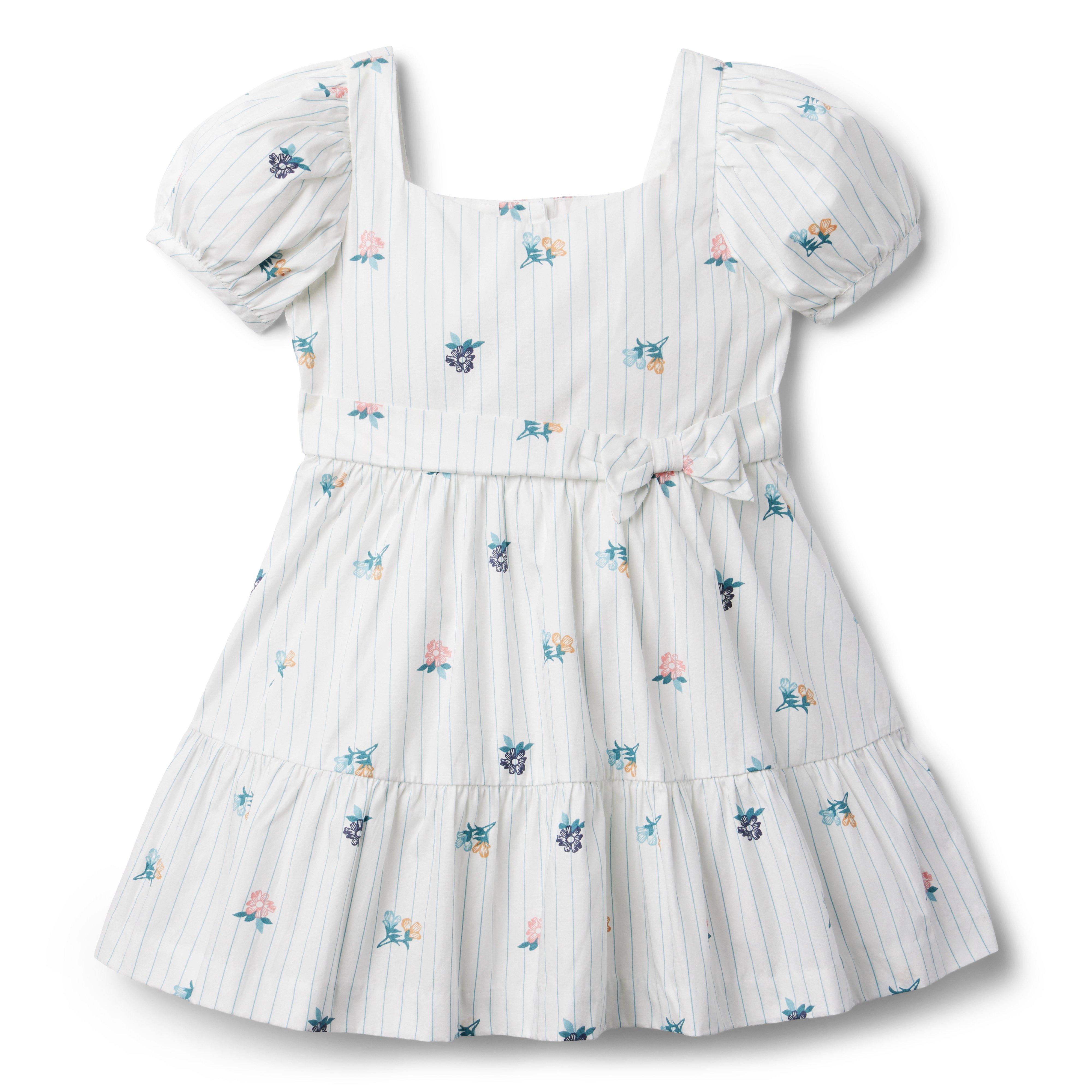 Striped Floral Puff Sleeve Dress image number 1