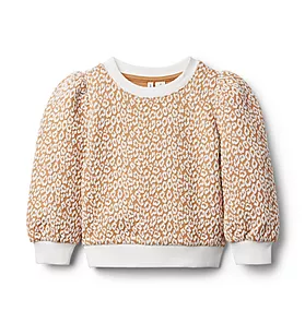 Leopard Jacquard Puff Sleeve Sweatshirt