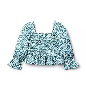 Leopard Cropped Smocked Top