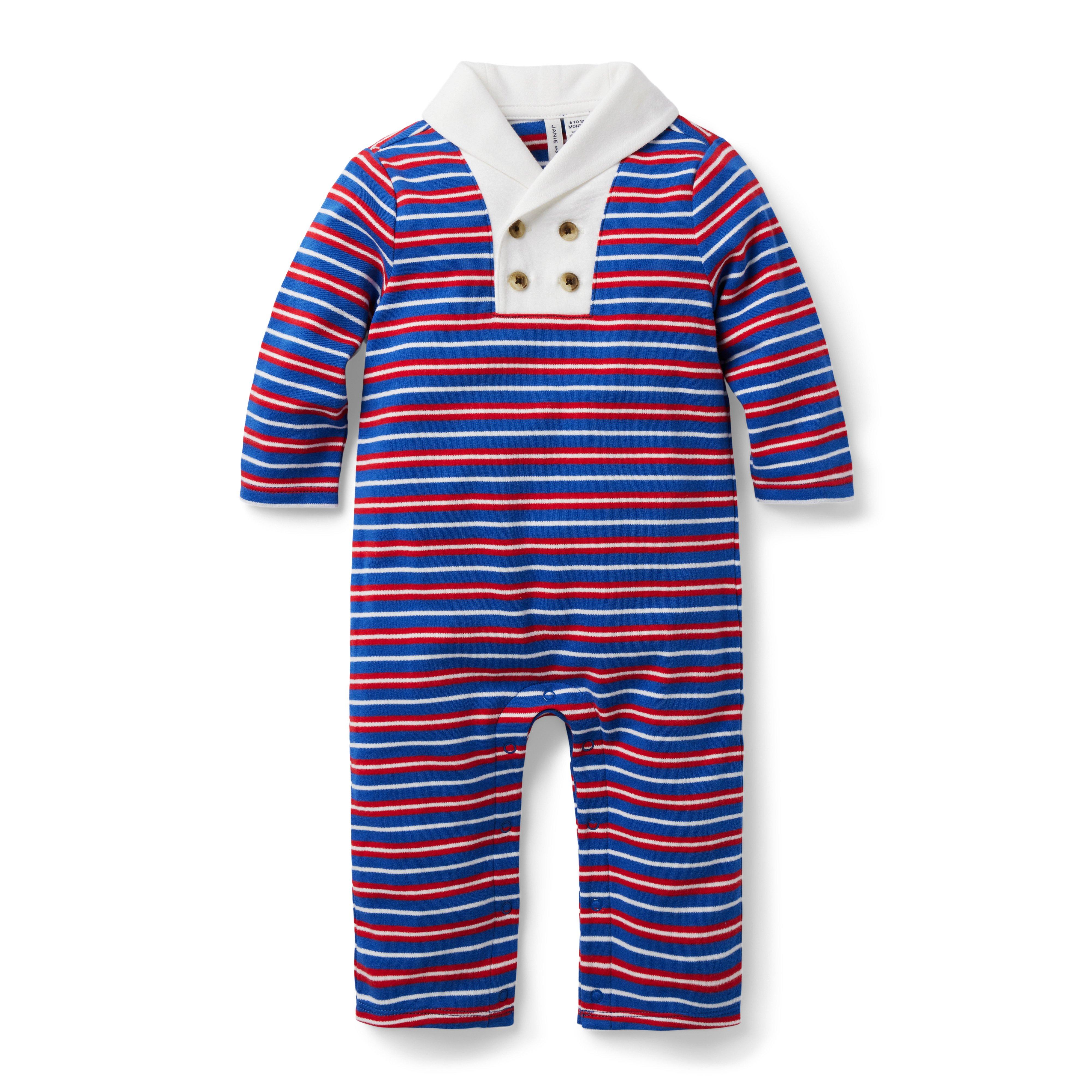 Baby Striped Shawl Collar One-Piece image number 0