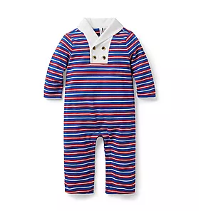 Baby Striped Shawl Collar One-Piece