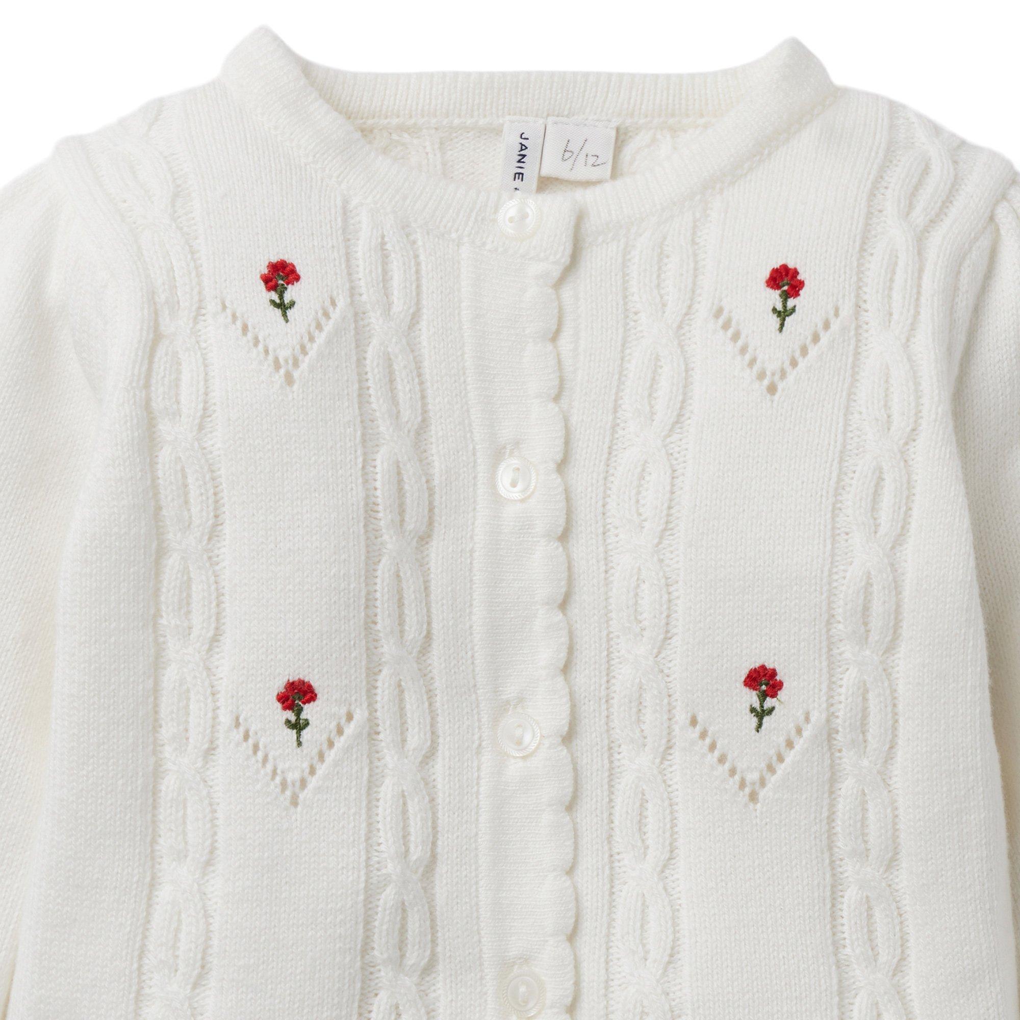 Baby Embroidered Floral Cable Knit Cardigan image number 1