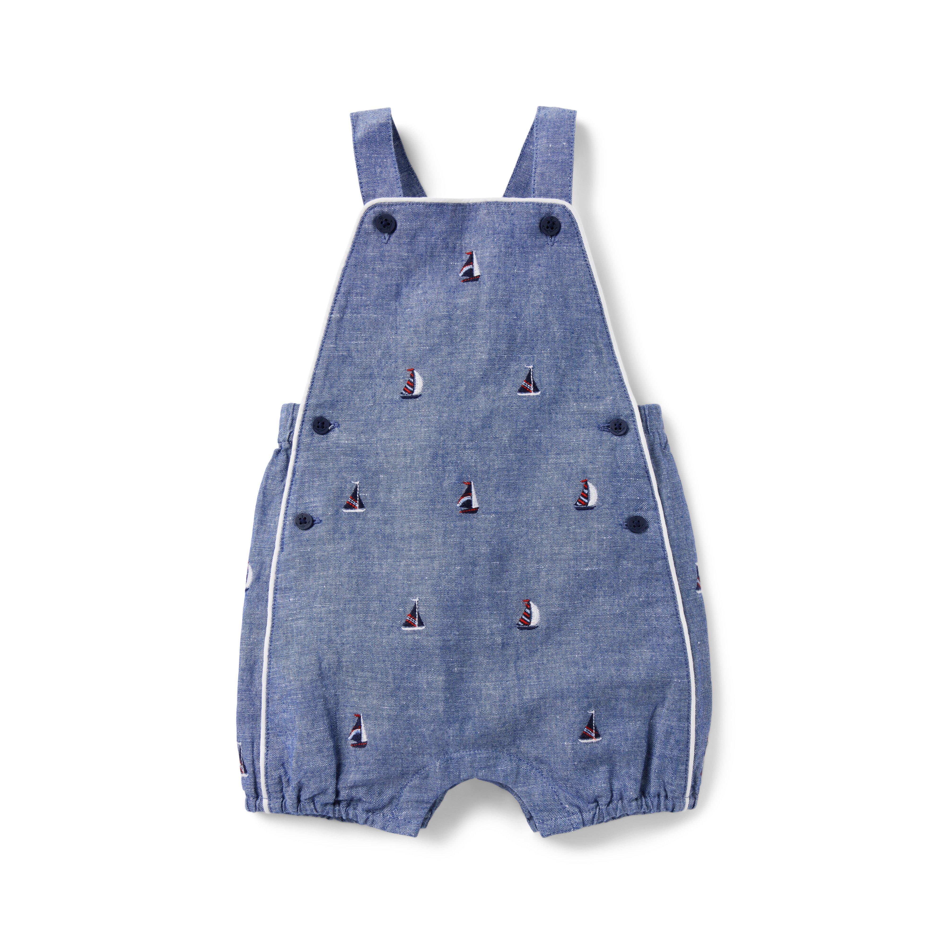 Baby Embroidered Sailboat Linen Overall image number 0