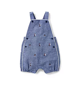 Baby Embroidered Sailboat Linen Overall