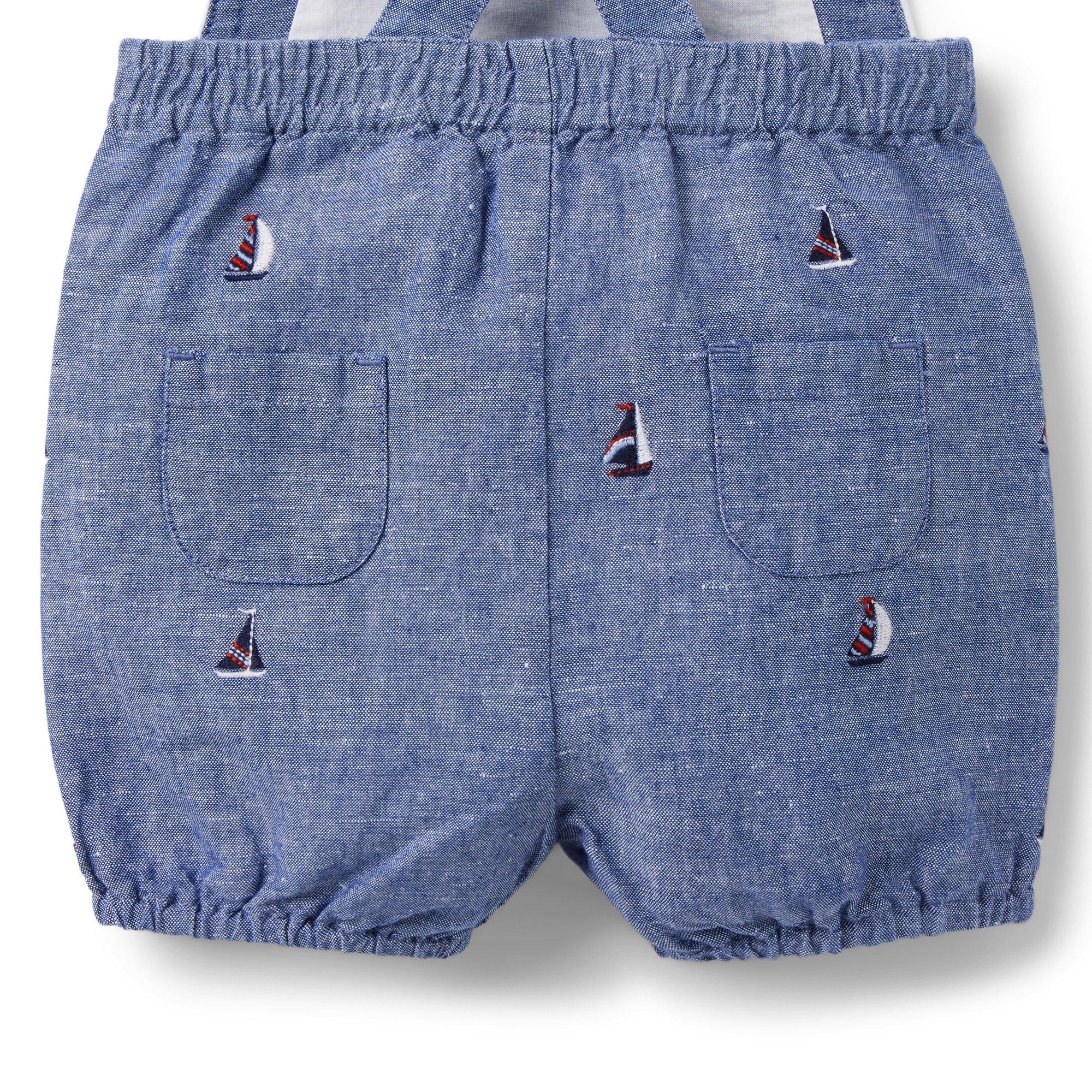 Baby Embroidered Sailboat Linen Overall image number 3