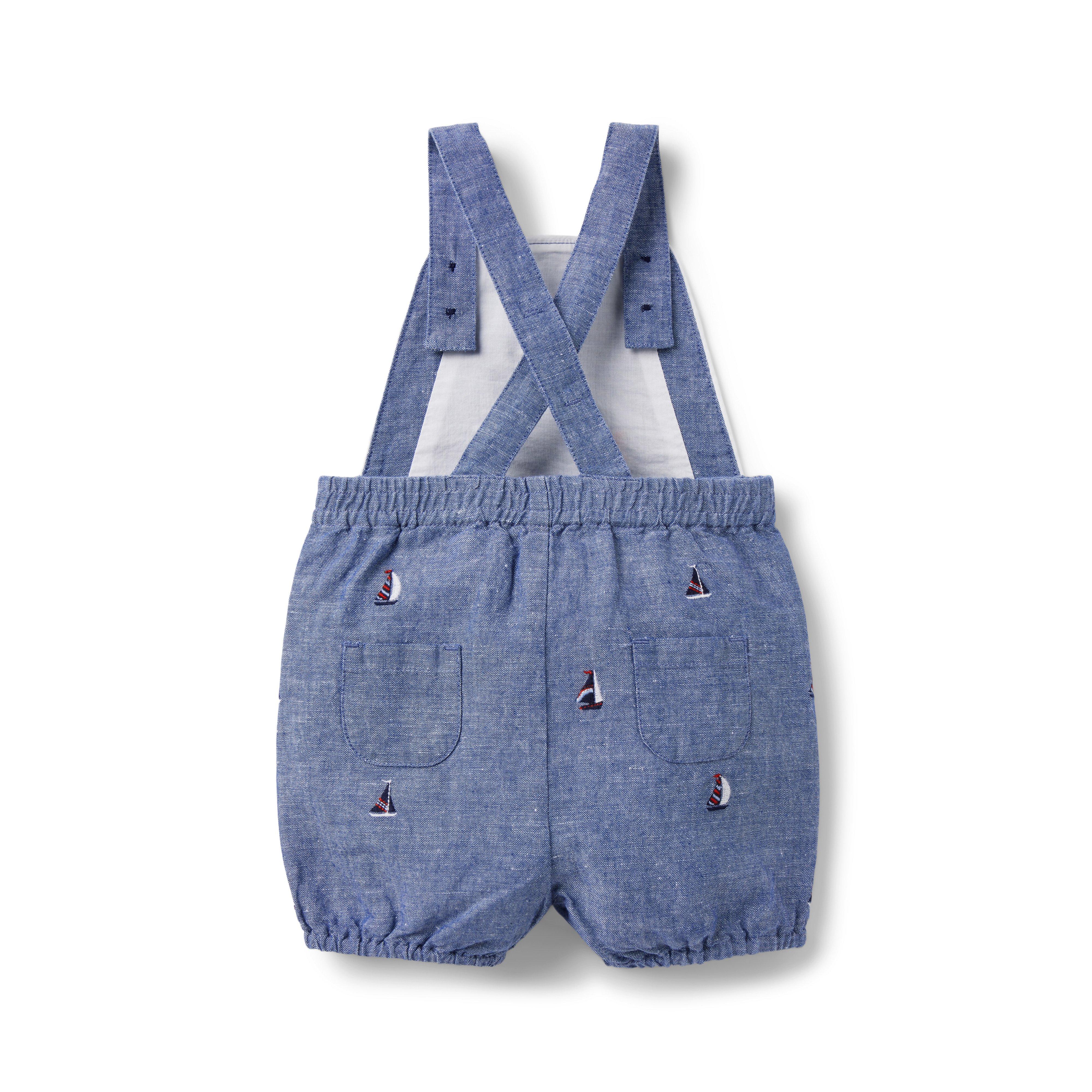 Baby Embroidered Sailboat Linen Overall image number 1