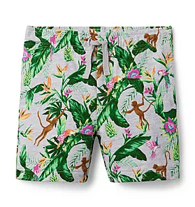 Tropical Jungle French Terry Pull-On Short