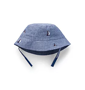 Janie and Jack Baby Embroidered Sailboat Linen Bucket Hat