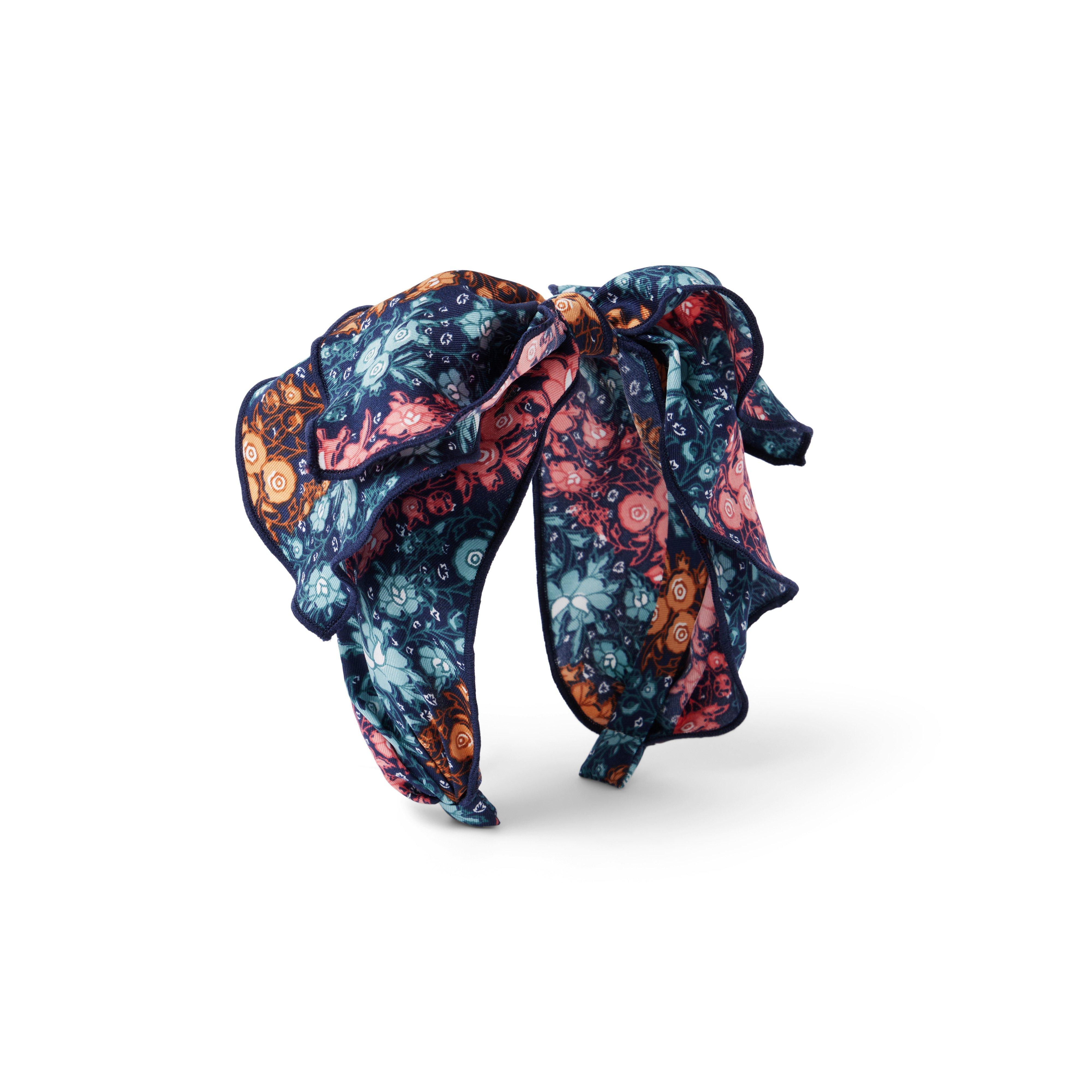 Diagonal Floral Stripe Twill Bow Headband image number 0