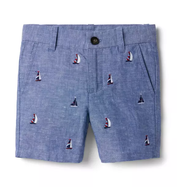 Embroidered Sailboat Linen Short