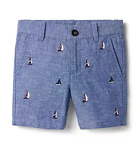 Embroidered Sailboat Linen Short