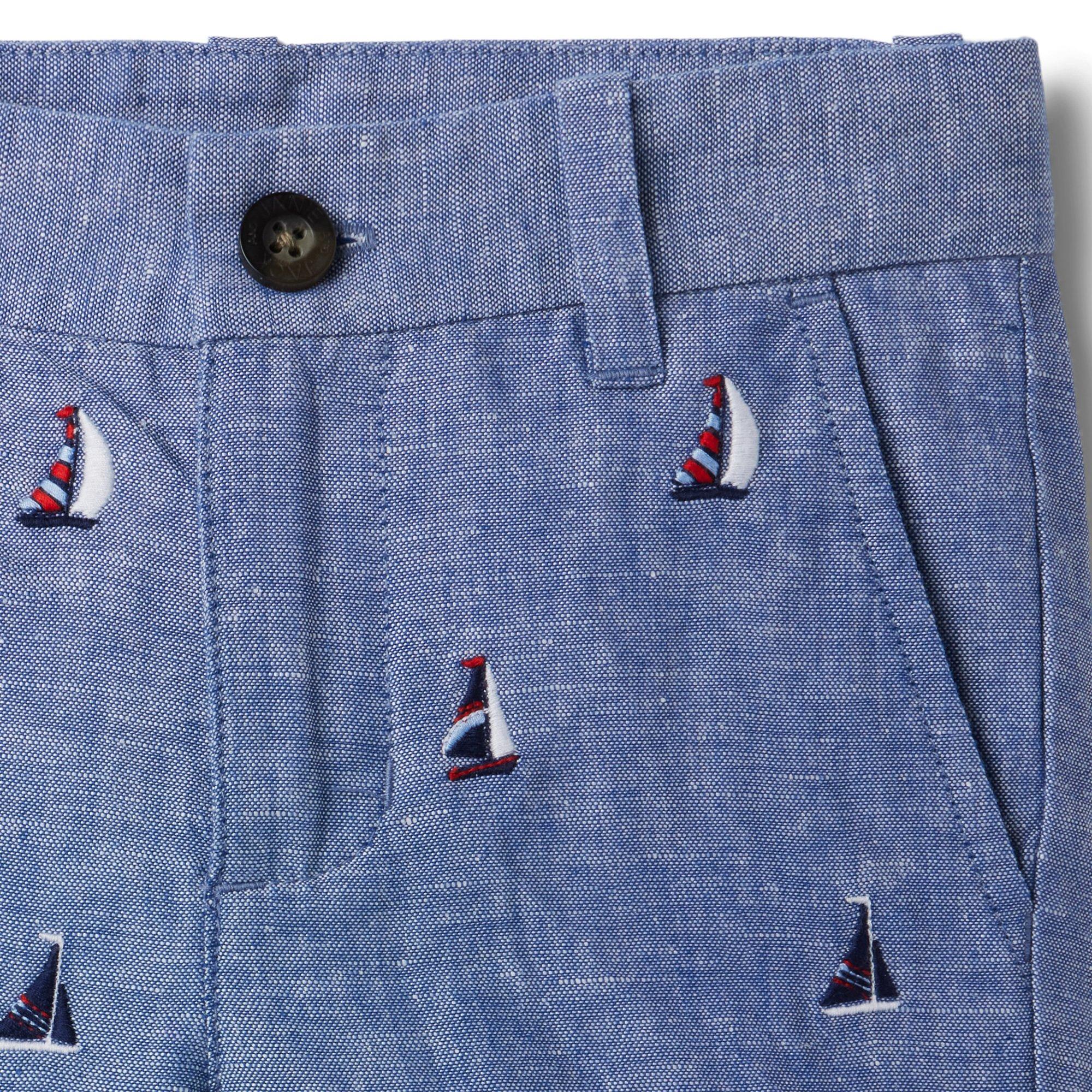Embroidered Sailboat Linen Short image number 3