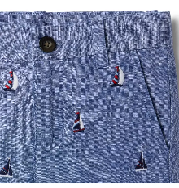 Embroidered Sailboat Linen Short image number 3