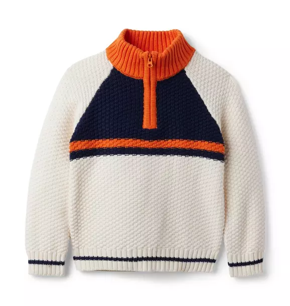 Colorblocked Half Zip Textured Sweater