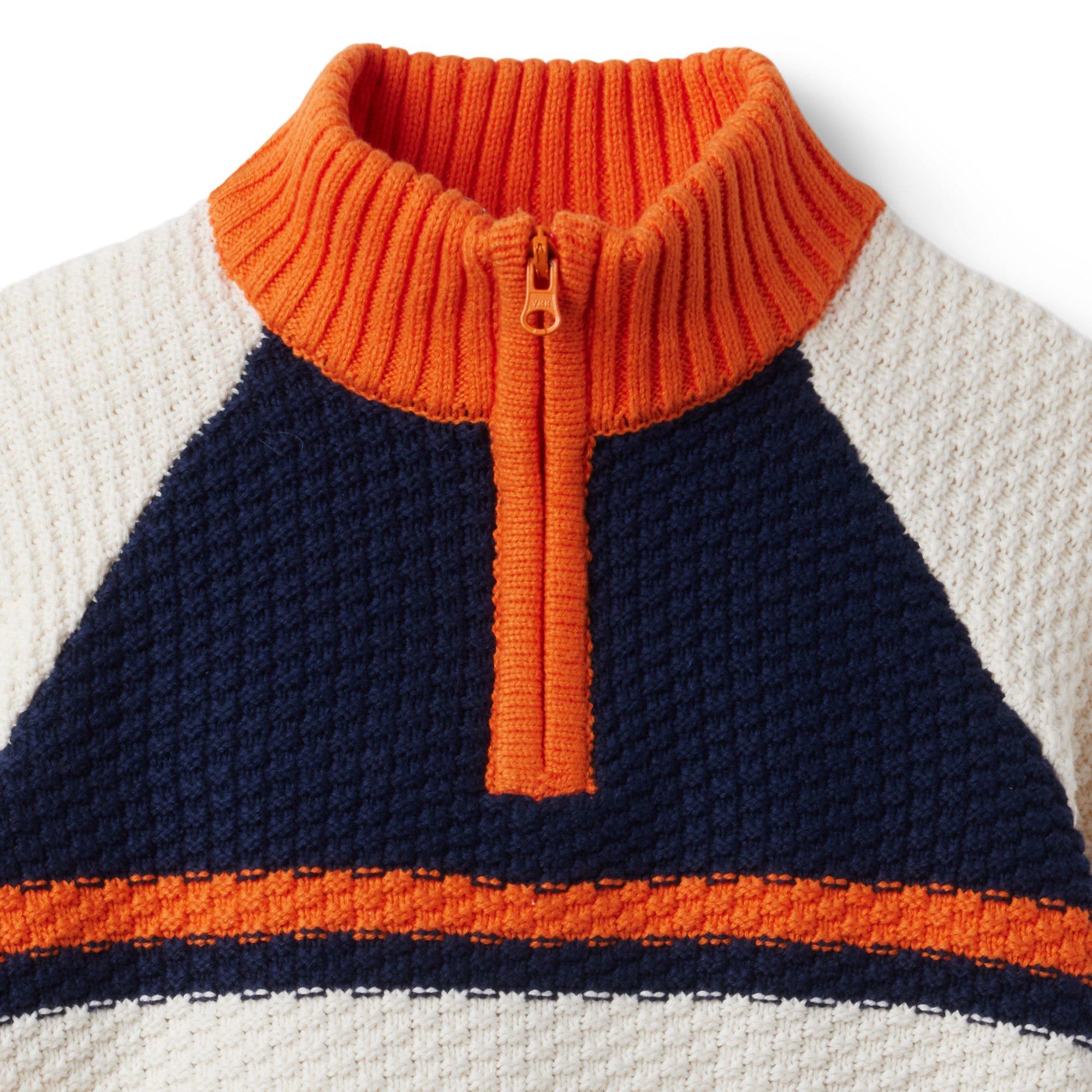 Colorblocked Half Zip Textured Sweater image number 2