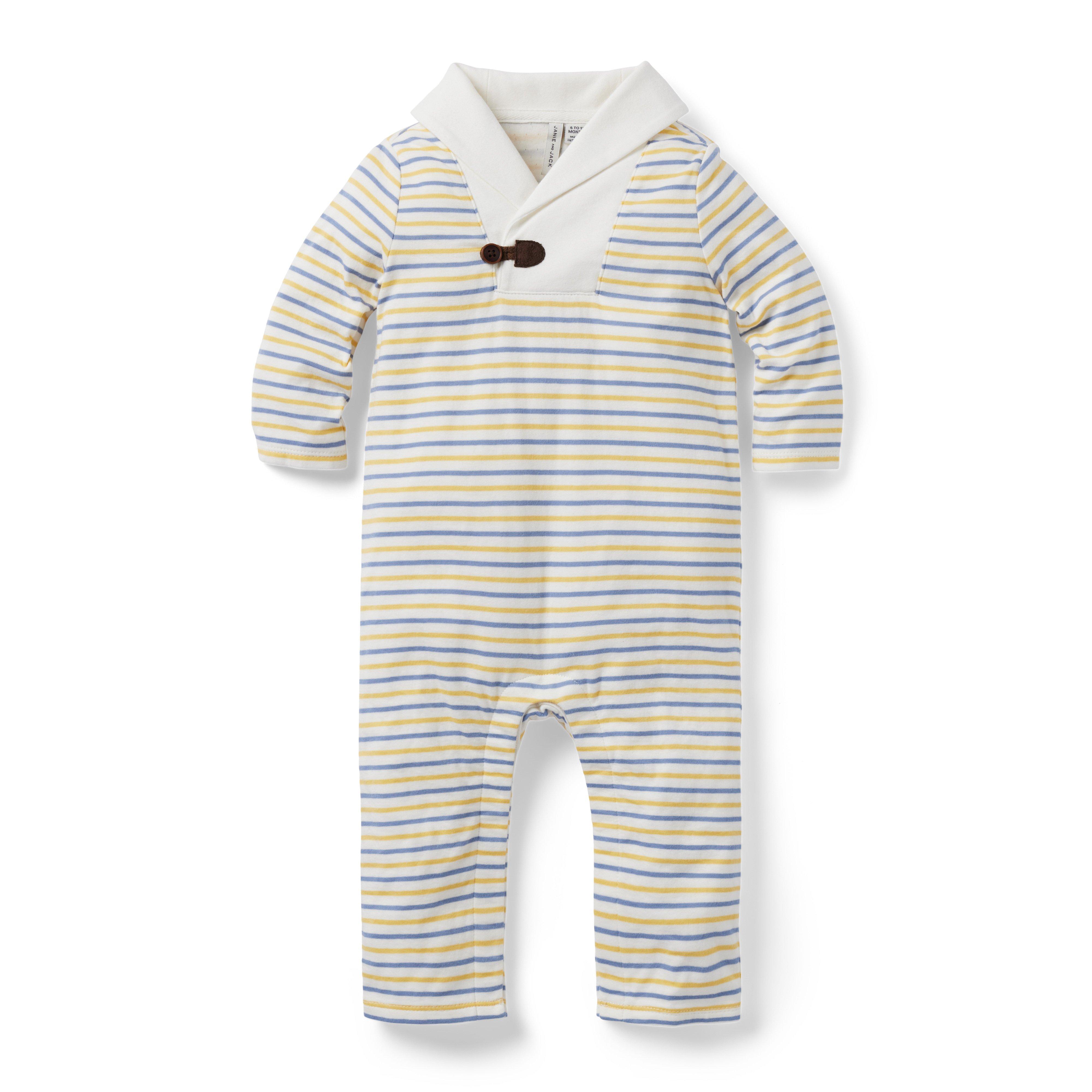 Baby Striped Shawl Collar One-Piece image number 0
