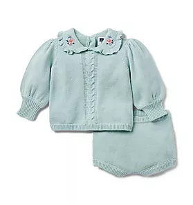 Baby Embroidered Flower Sweater Matching Set