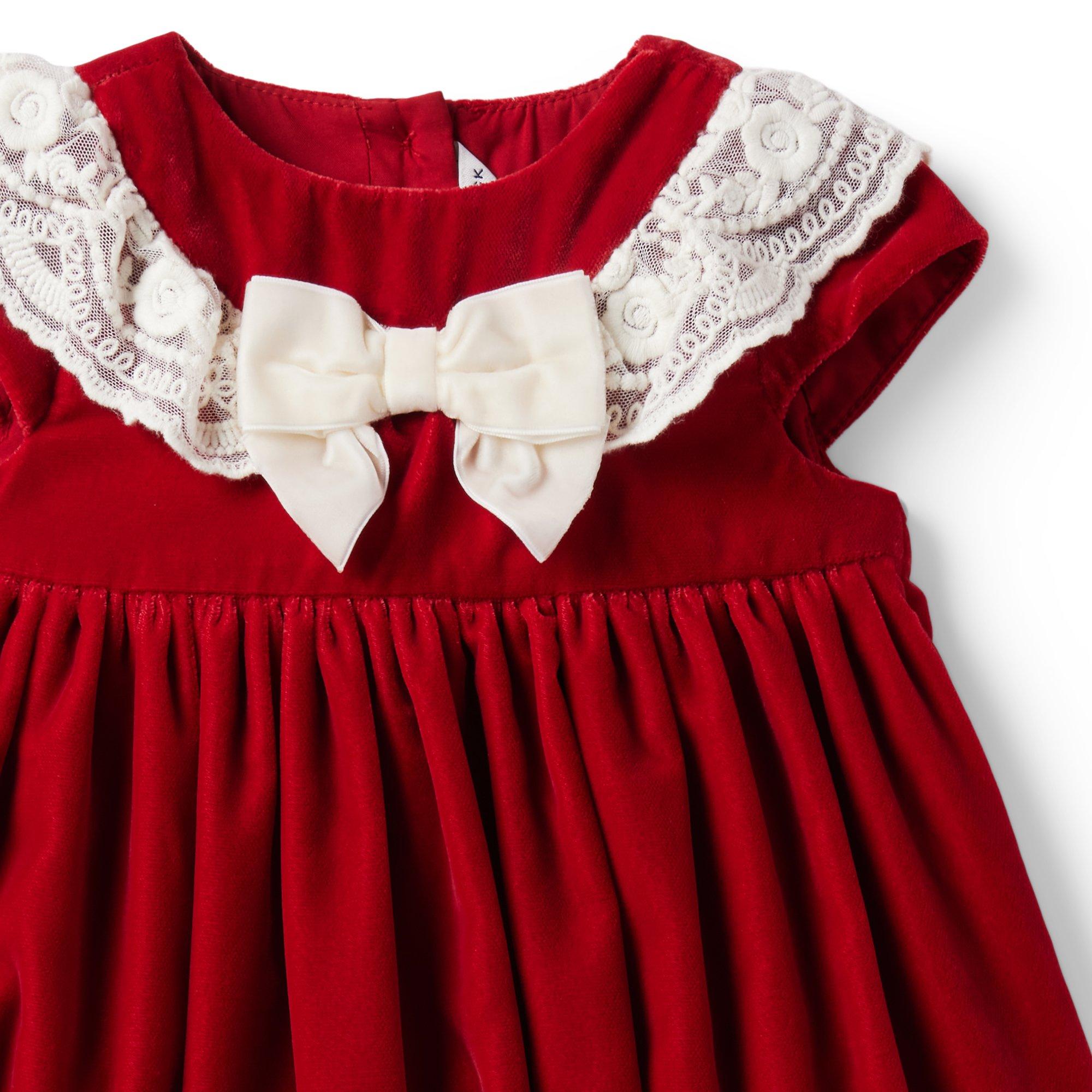 Newborn Holiday Red Baby Lace Ruffle Velvet Dress by Janie and Jack