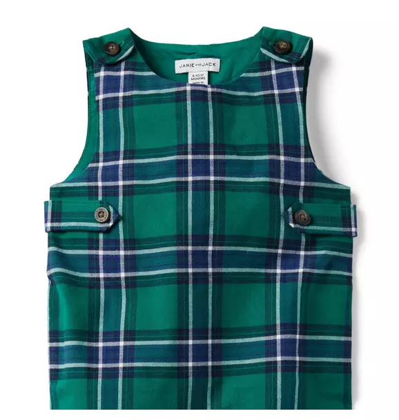 GREEN PLAID DRESS IN TWILL, BABY GREEN PLAID DRESS IN TWILL, BABY