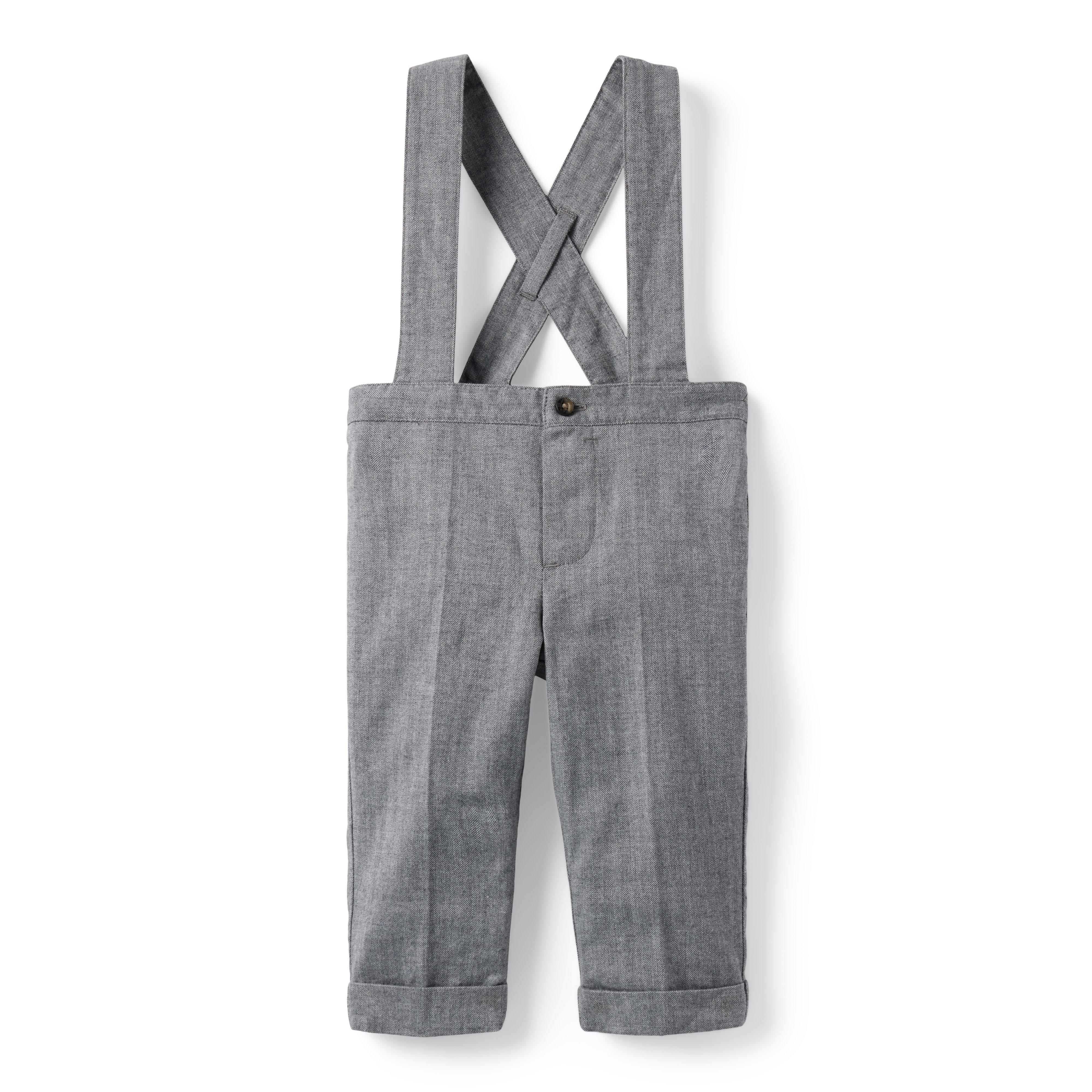 Newborn Dolphin Grey Heather Herringbone Baby Herringbone Suspender Pant by  Janie and Jack