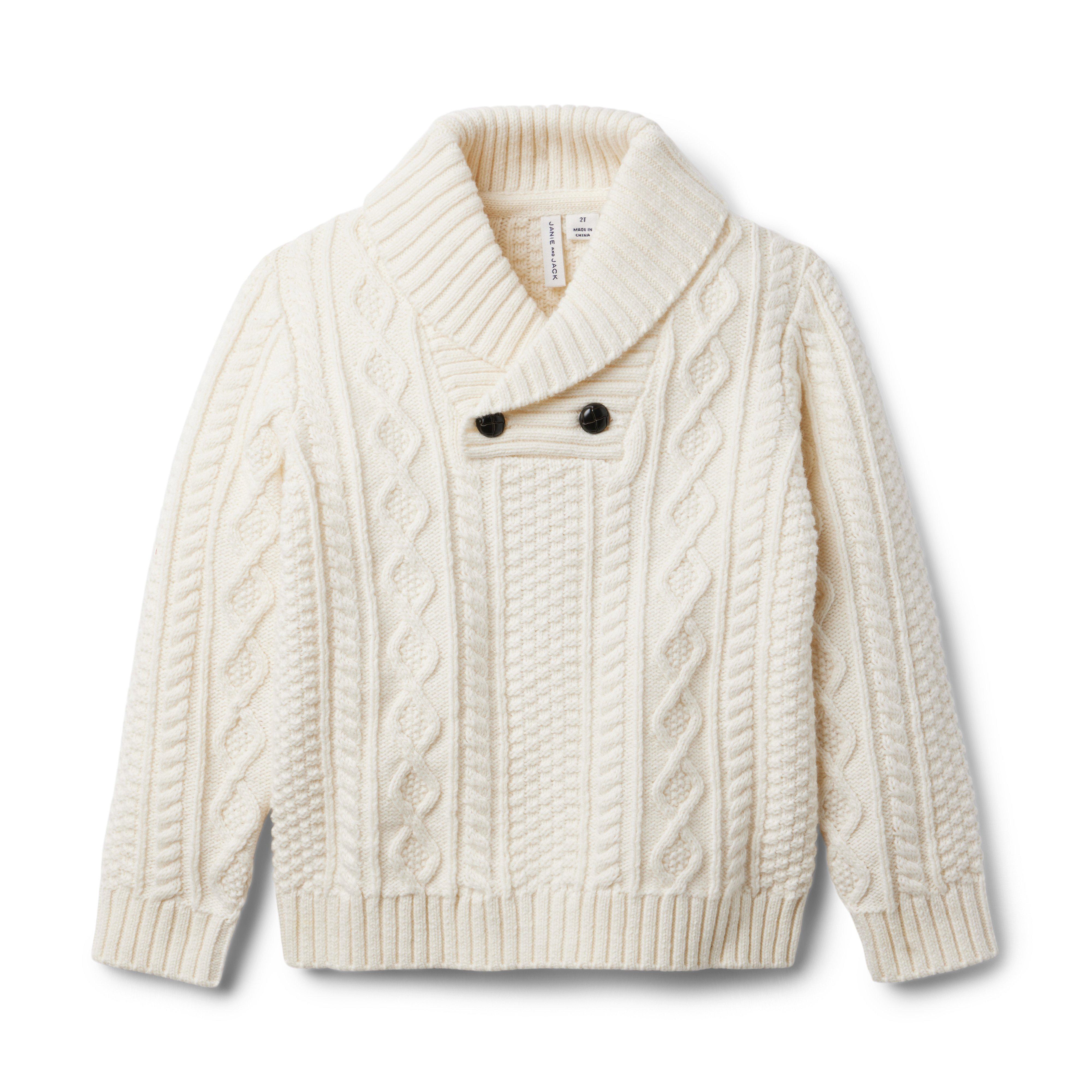 White shawl shop collar sweater