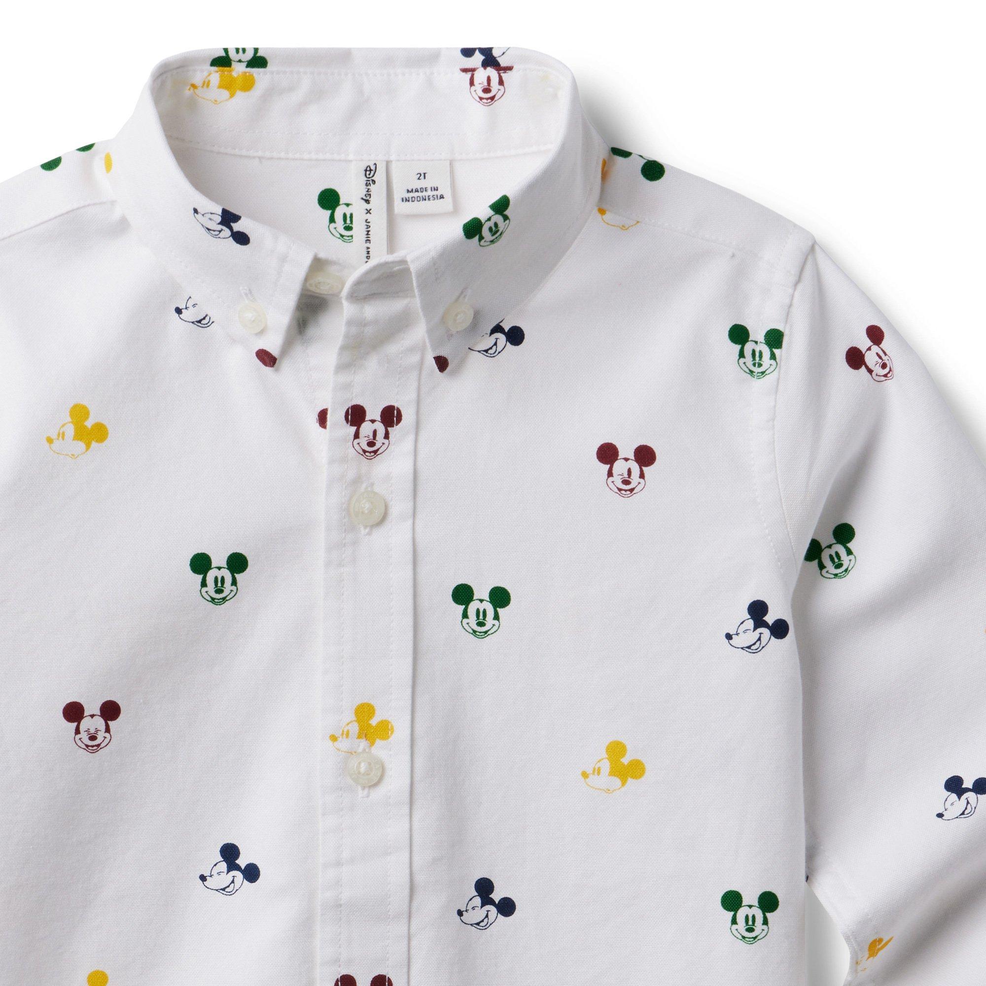 Boy White Mickey Mouse Print Disney Mickey Mouse Oxford Shirt by Janie and Jack