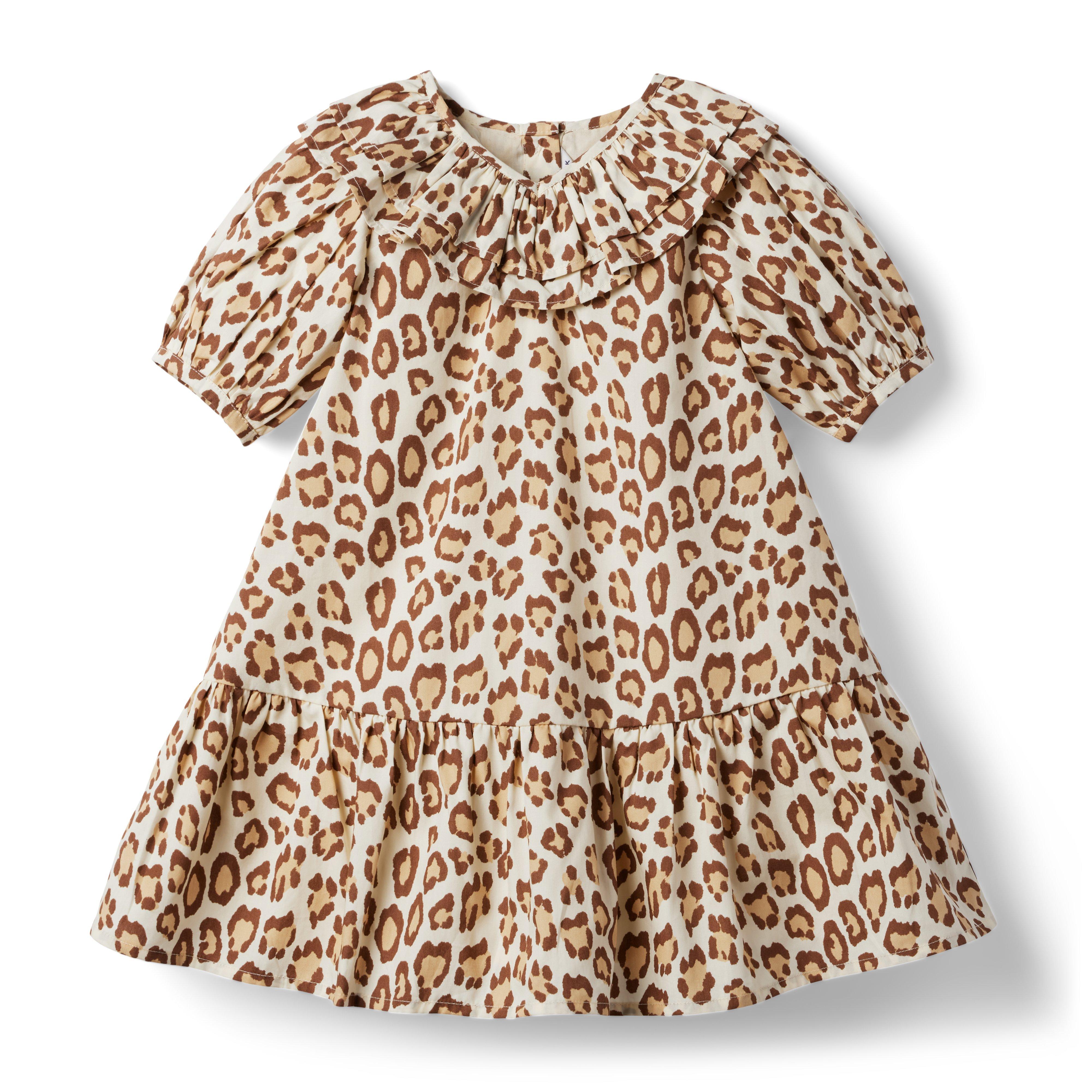 Leopard Puff Sleeve Ruffle Dress image number 1