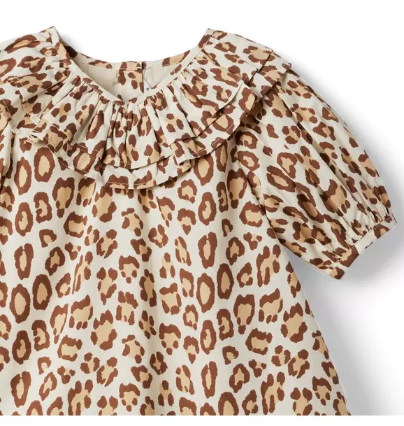 Leopard Puff Sleeve Ruffle Dress image number 3