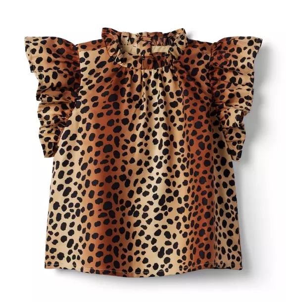 Leopard Ruffle Sleeve Top