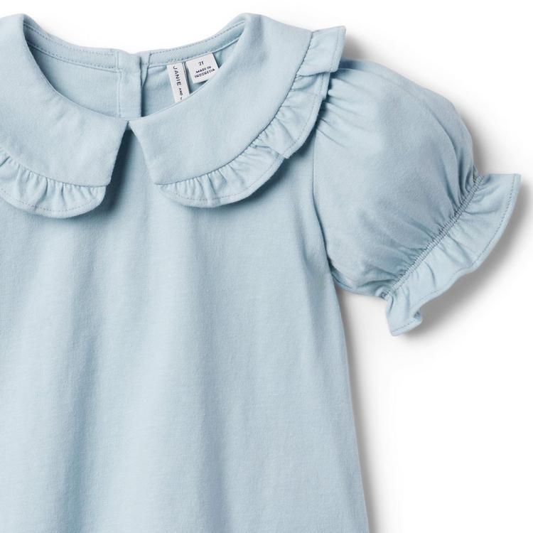 Girl Sterling Blue Puff Sleeve Collared Jersey Top by Janie and Jack