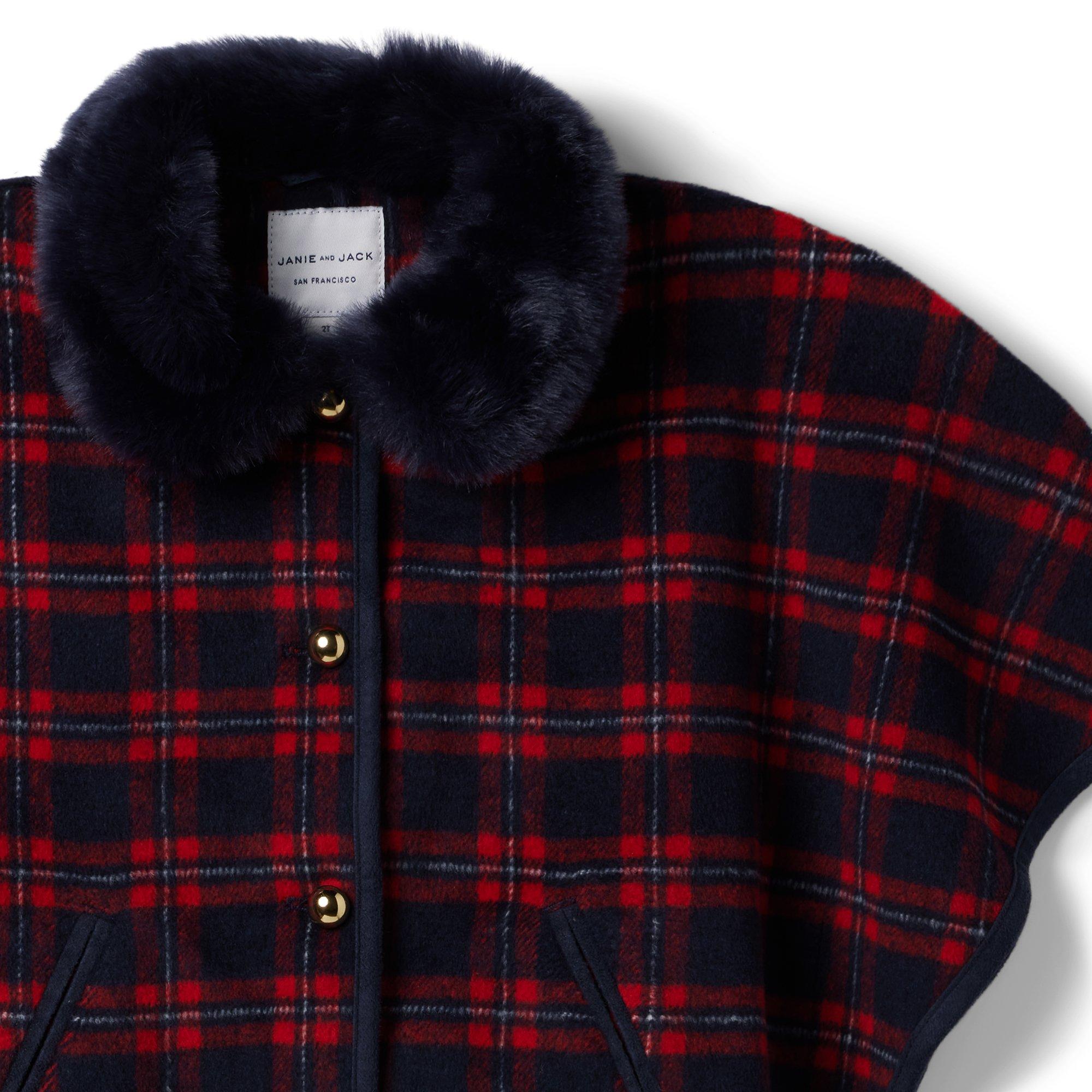 Plaid Faux Fur Collar Cape image number 3