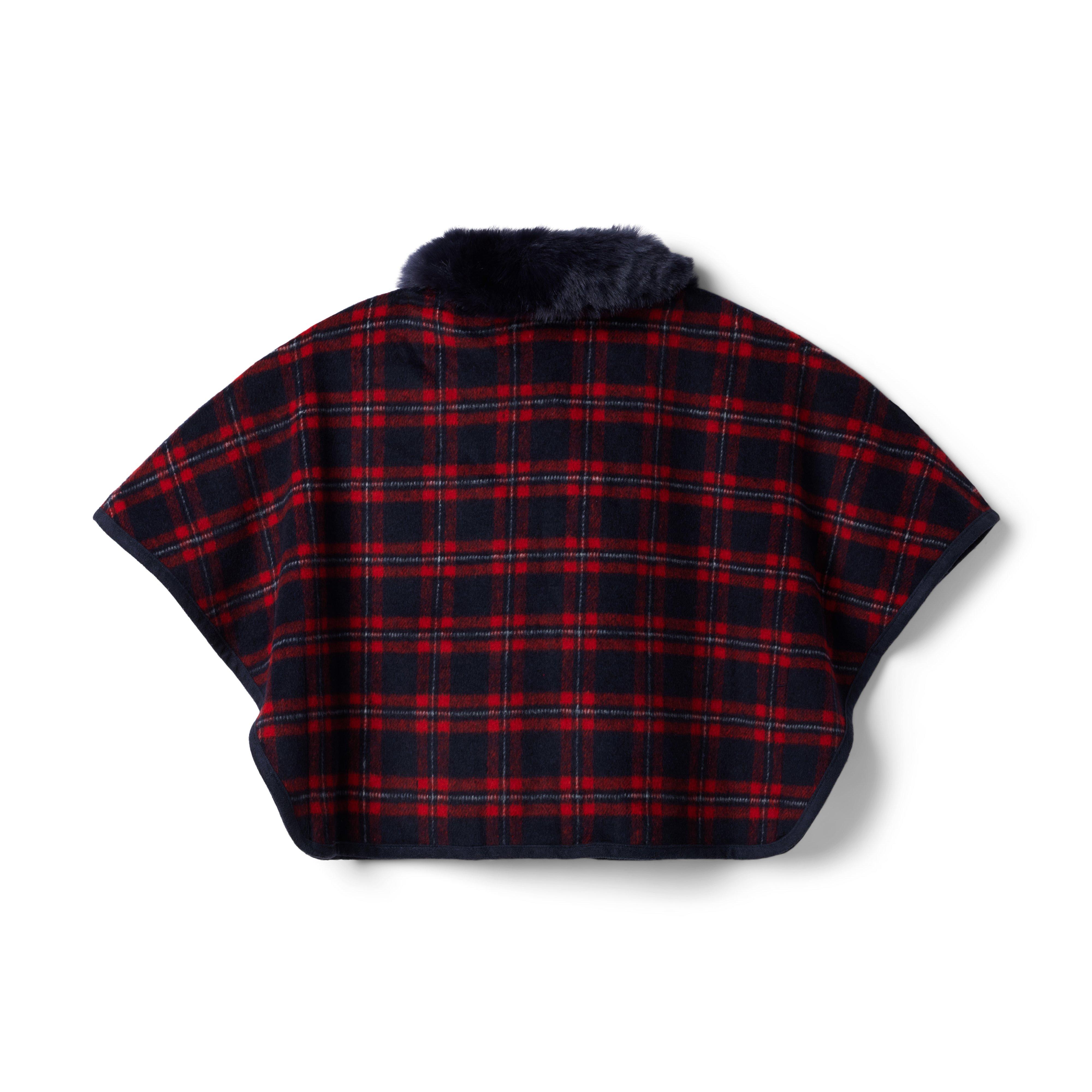 Plaid Faux Fur Collar Cape image number 1