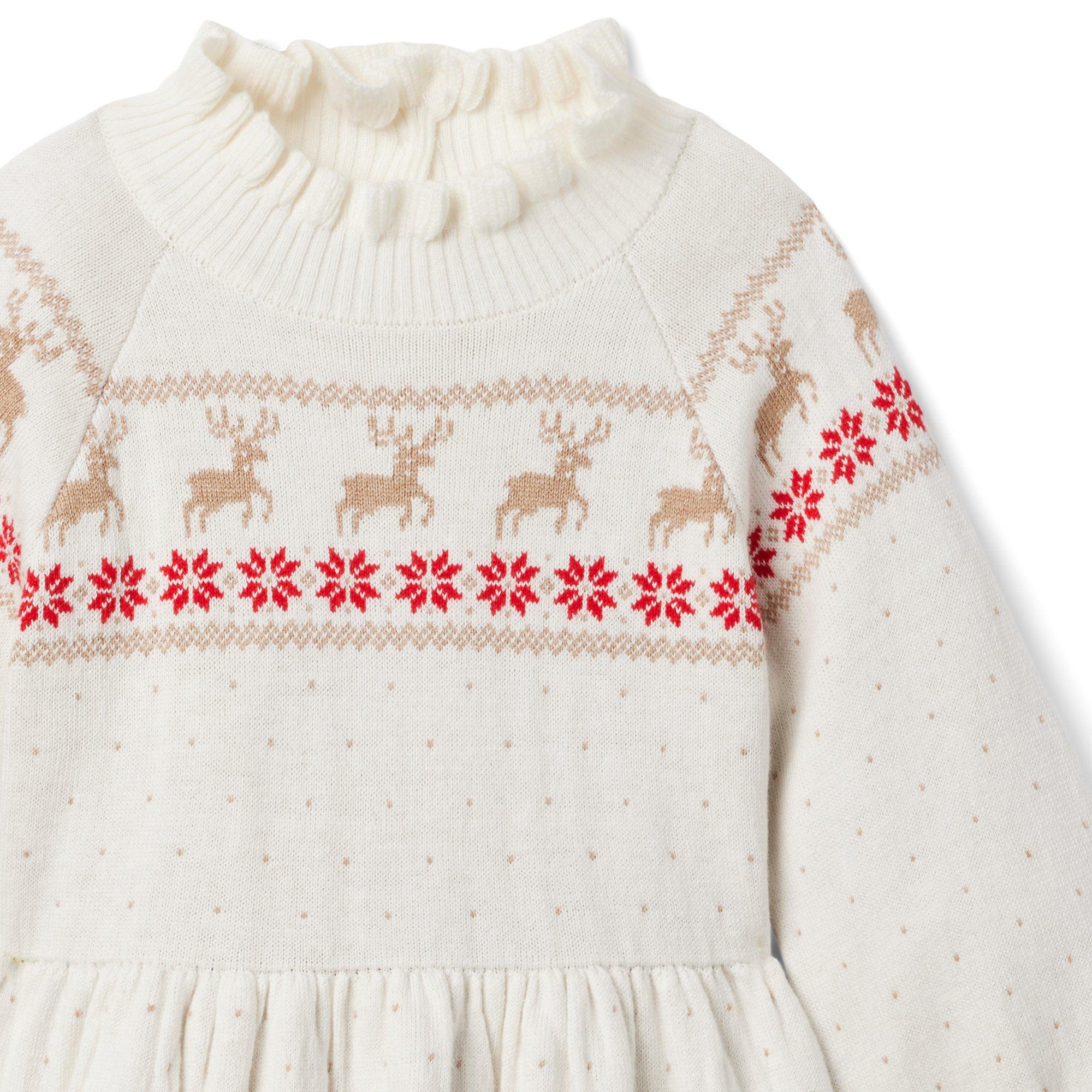 Girls Fairisle Knit Sweater Dress - Reindeer Cheer