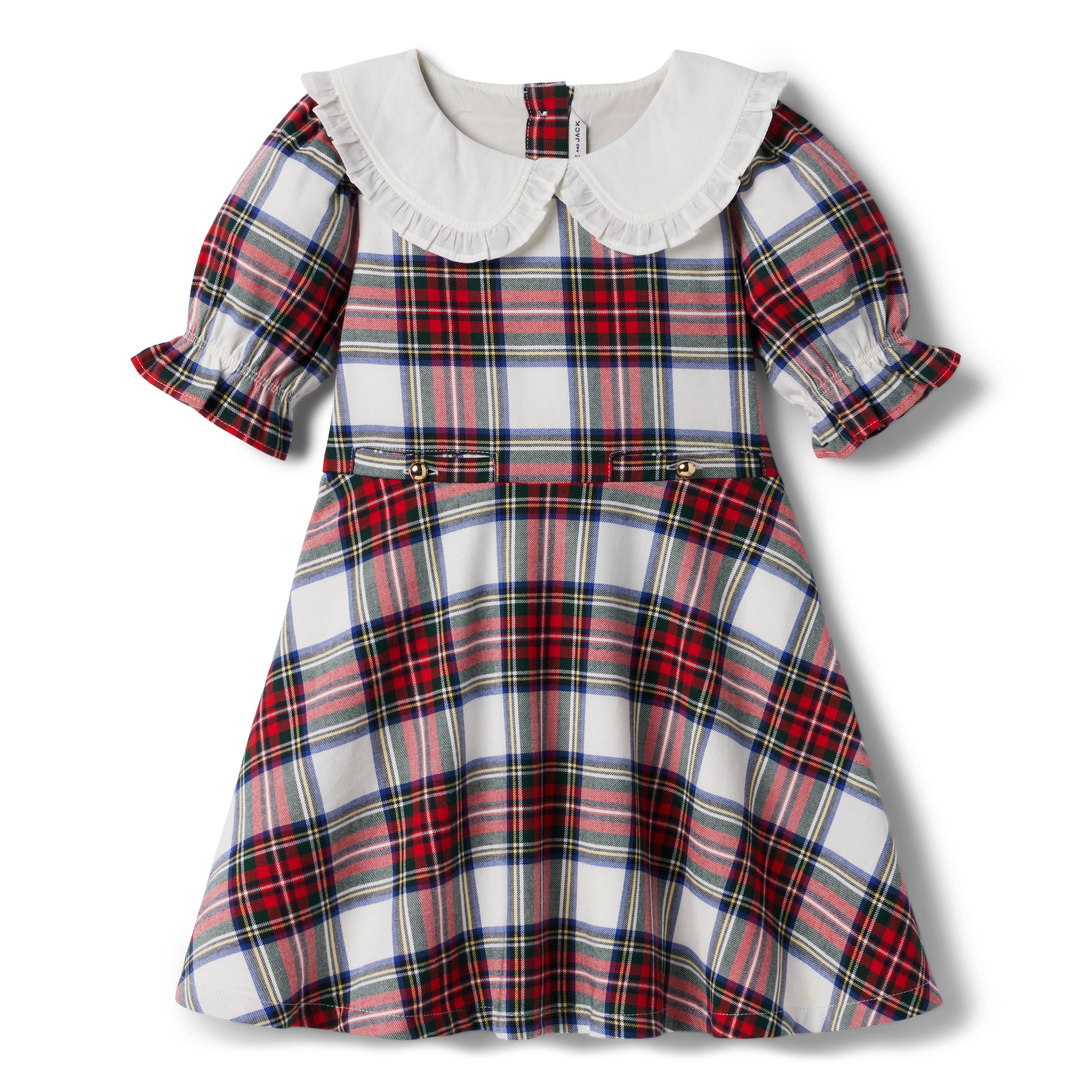 Girl Bradbury Red Plaid Plaid Ruffle Collar Twill Dress by Janie