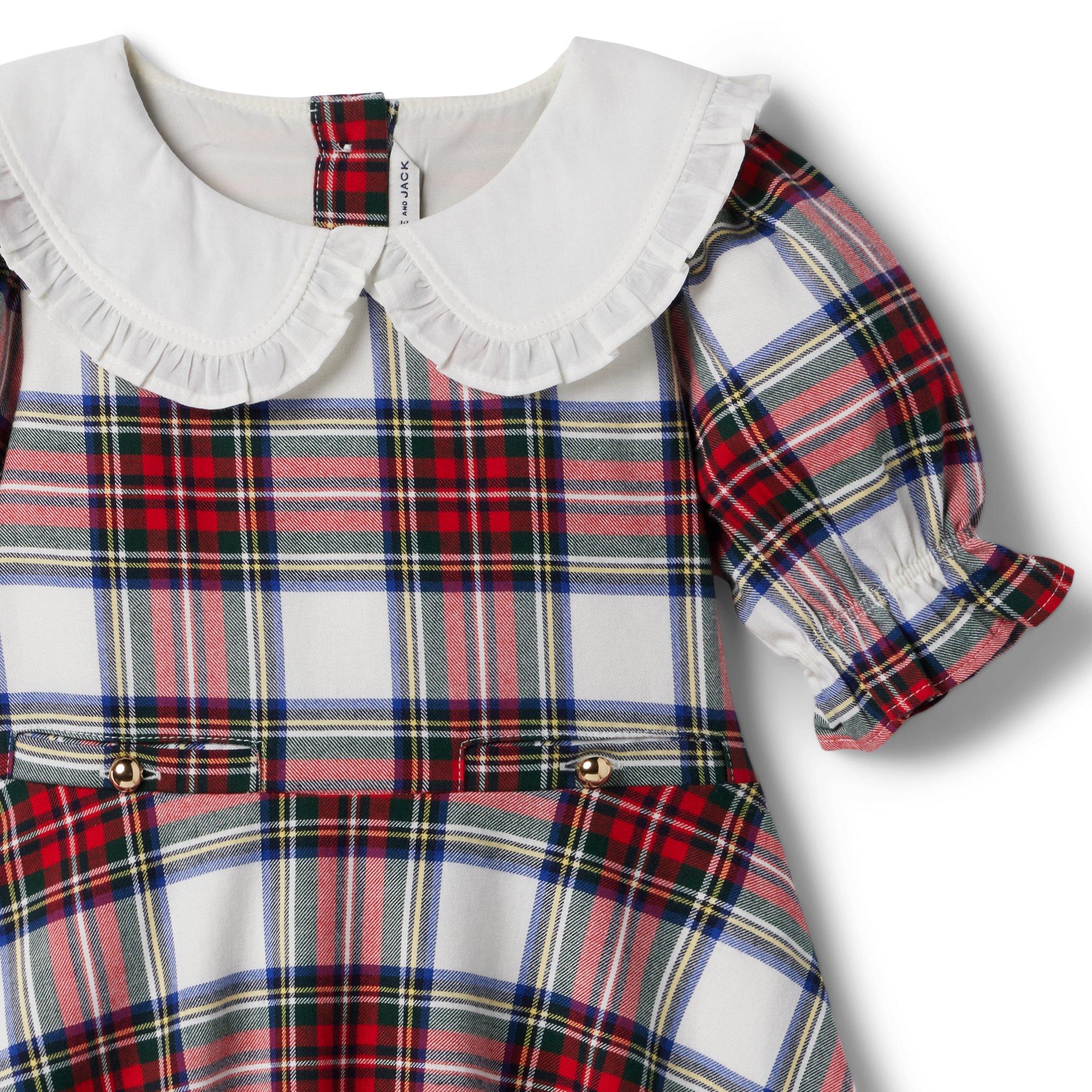 Plaid Ruffle Collar Twill Dress image number 3