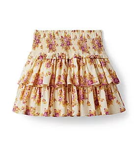 Floral Smocked Waist Tiered Skirt