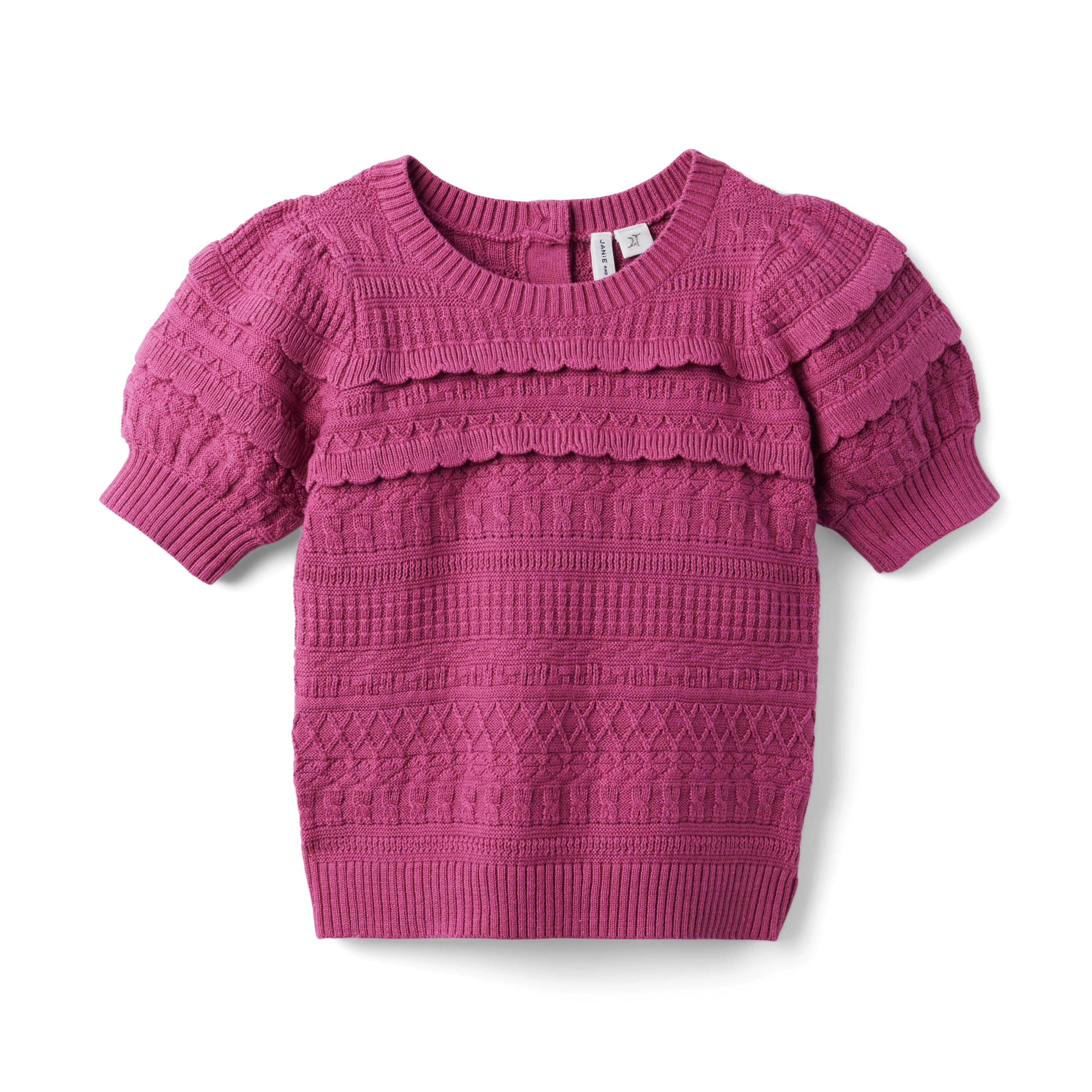 Puff Sleeve Scallop Sweater Top image number 0