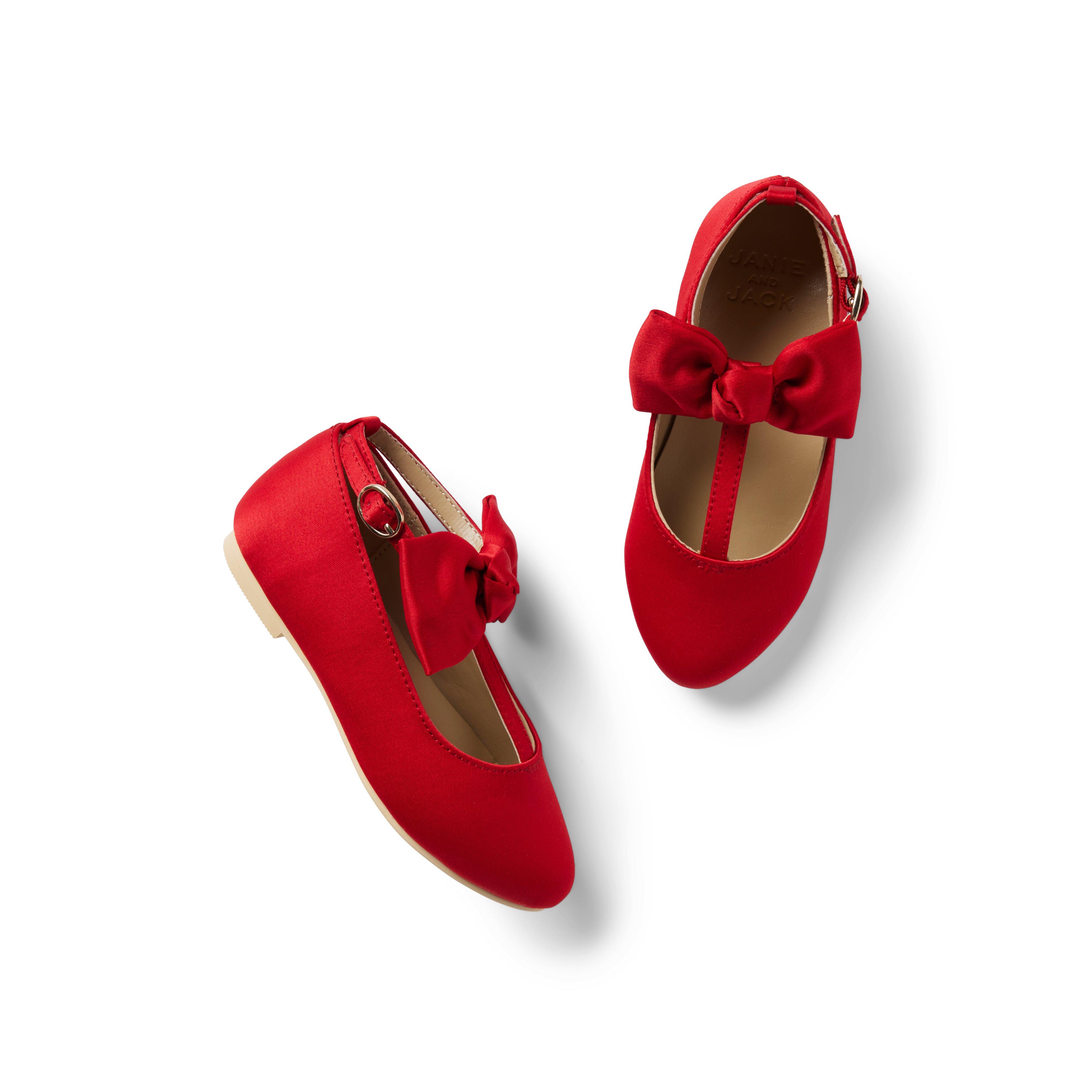 Satin T-Strap Bow Flat