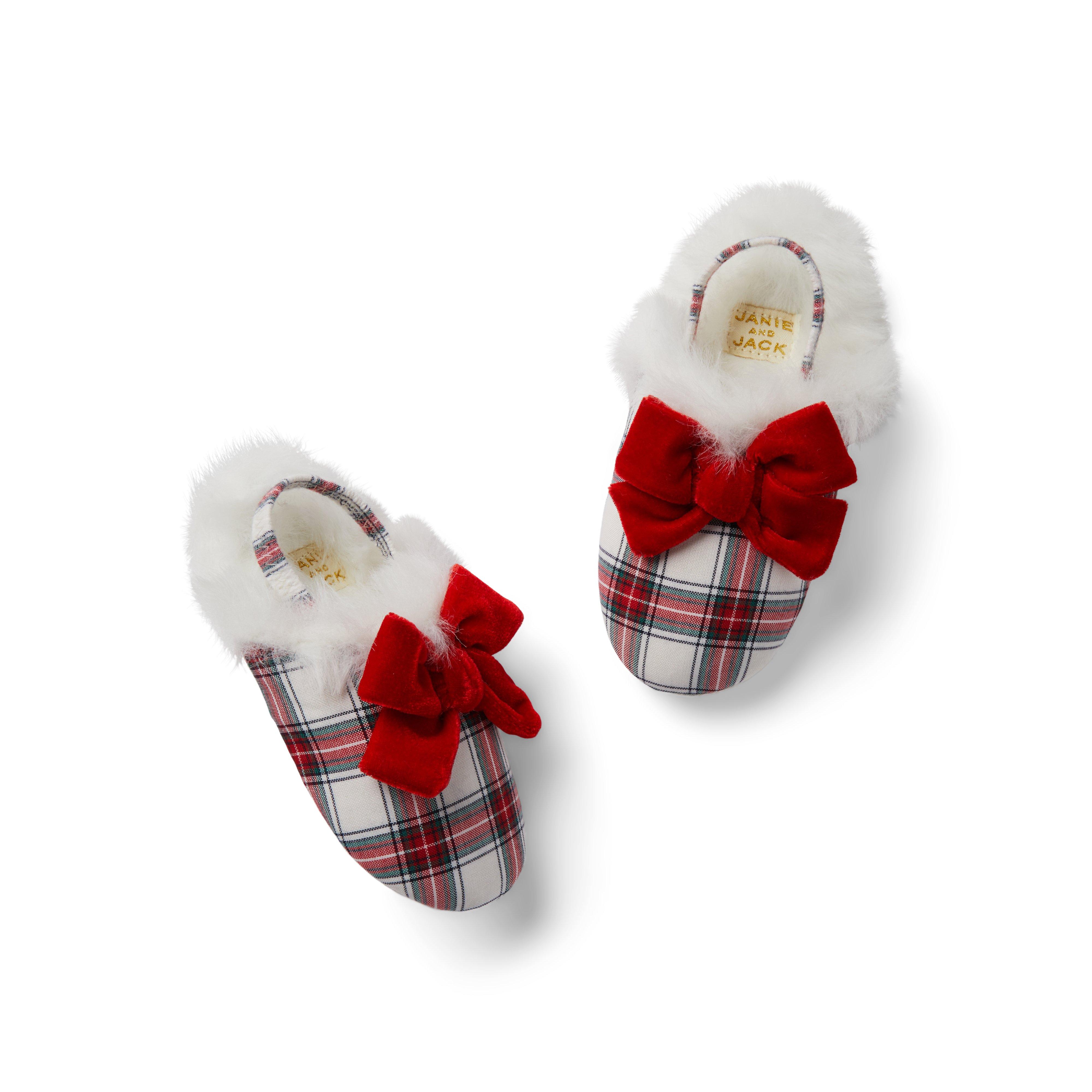 Plaid Faux Fur Bow Slipper image number 0