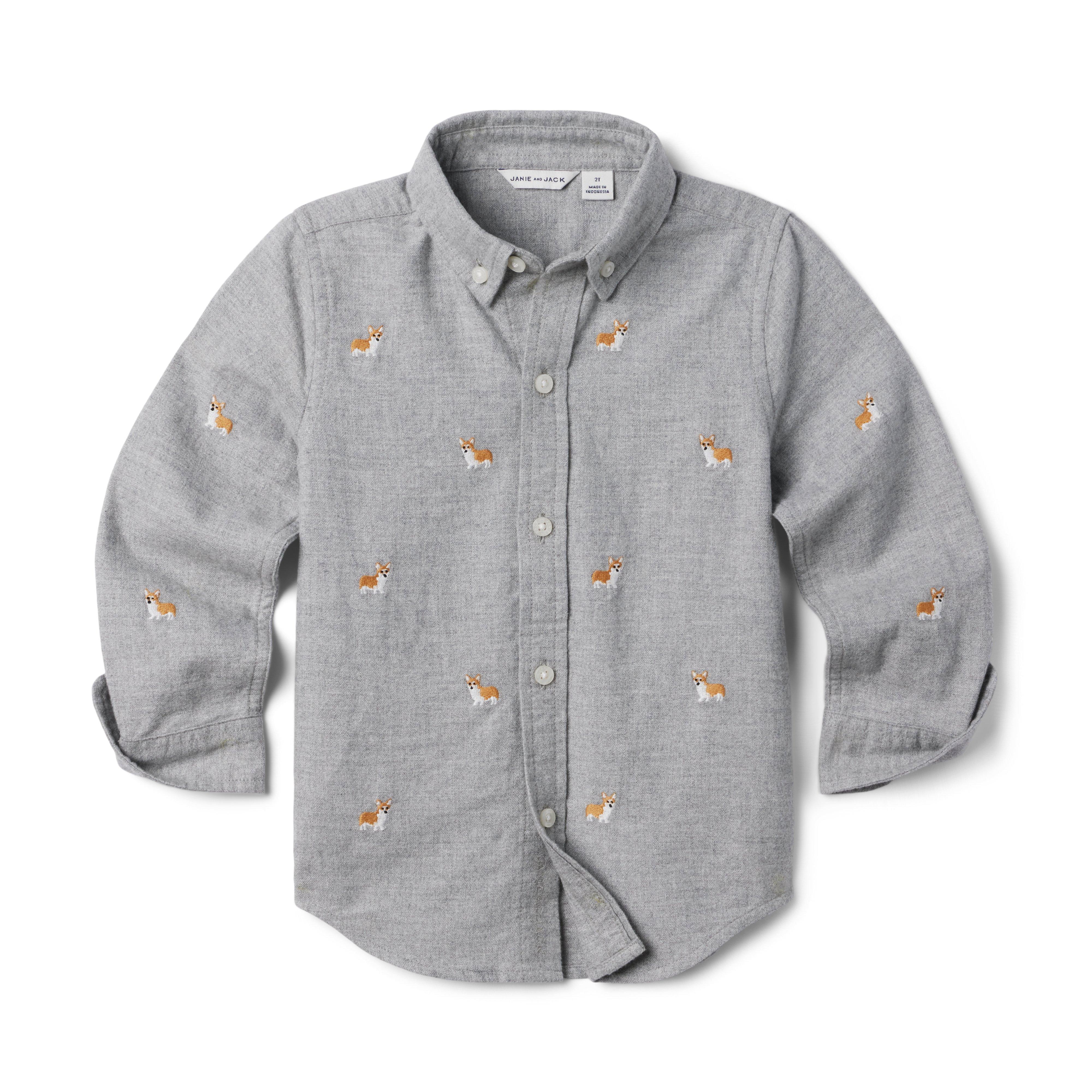 Embroidered Corgi Brushed Oxford Shirt image number 0