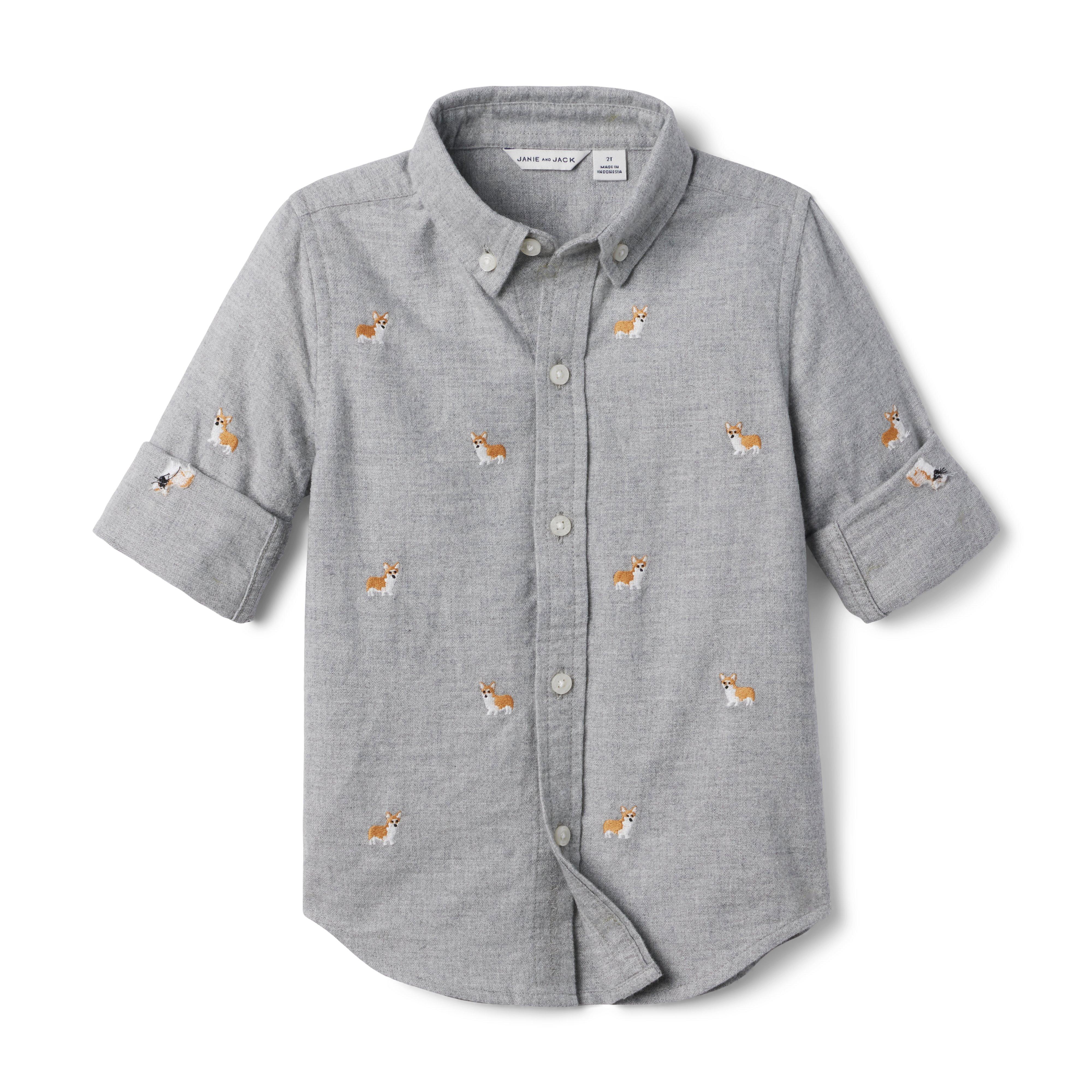 Embroidered Corgi Brushed Oxford Shirt image number 2