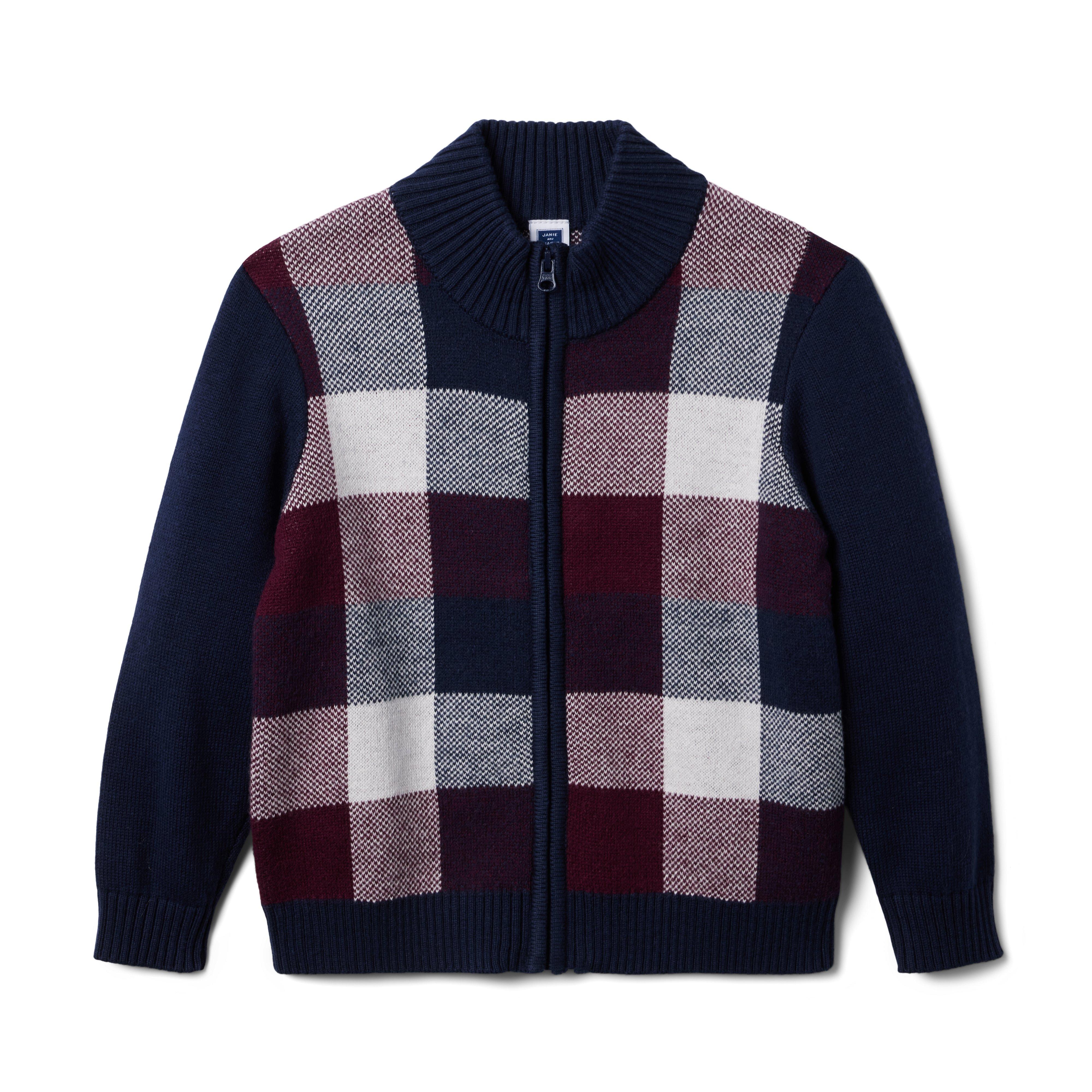 Plaid Jacquard Zip Sweater  image number 0