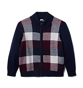 Plaid Jacquard Zip Sweater 