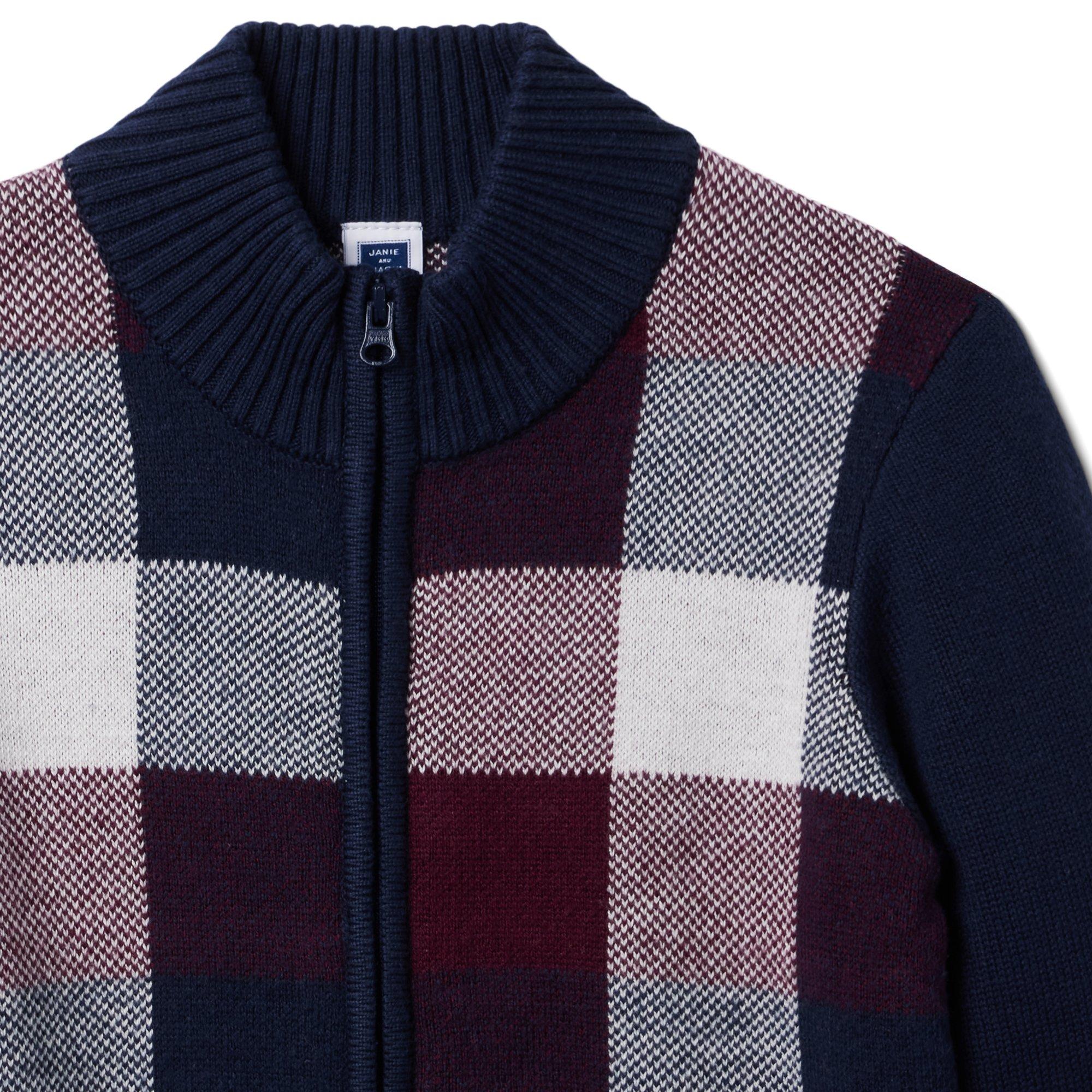 Plaid Jacquard Zip Sweater  image number 1